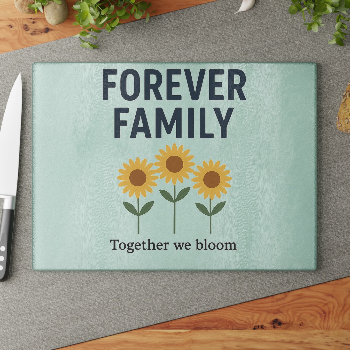 Personalized Forever Family Glass Cutting Board with Floral Design