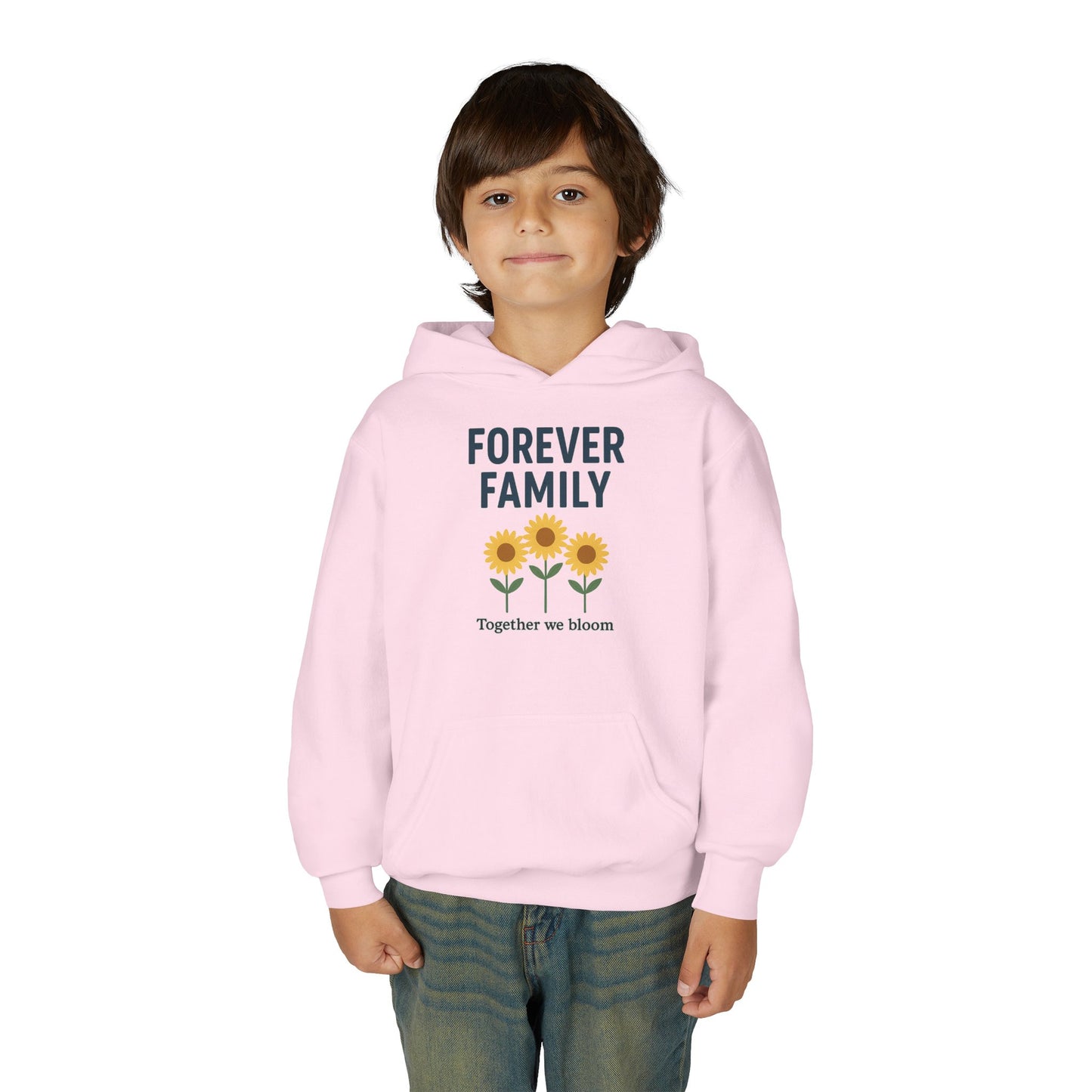 Forever Family Youth Hoodie — 'Forever Family' Sunflower Kids Sweatshirt (Together We Bloom)