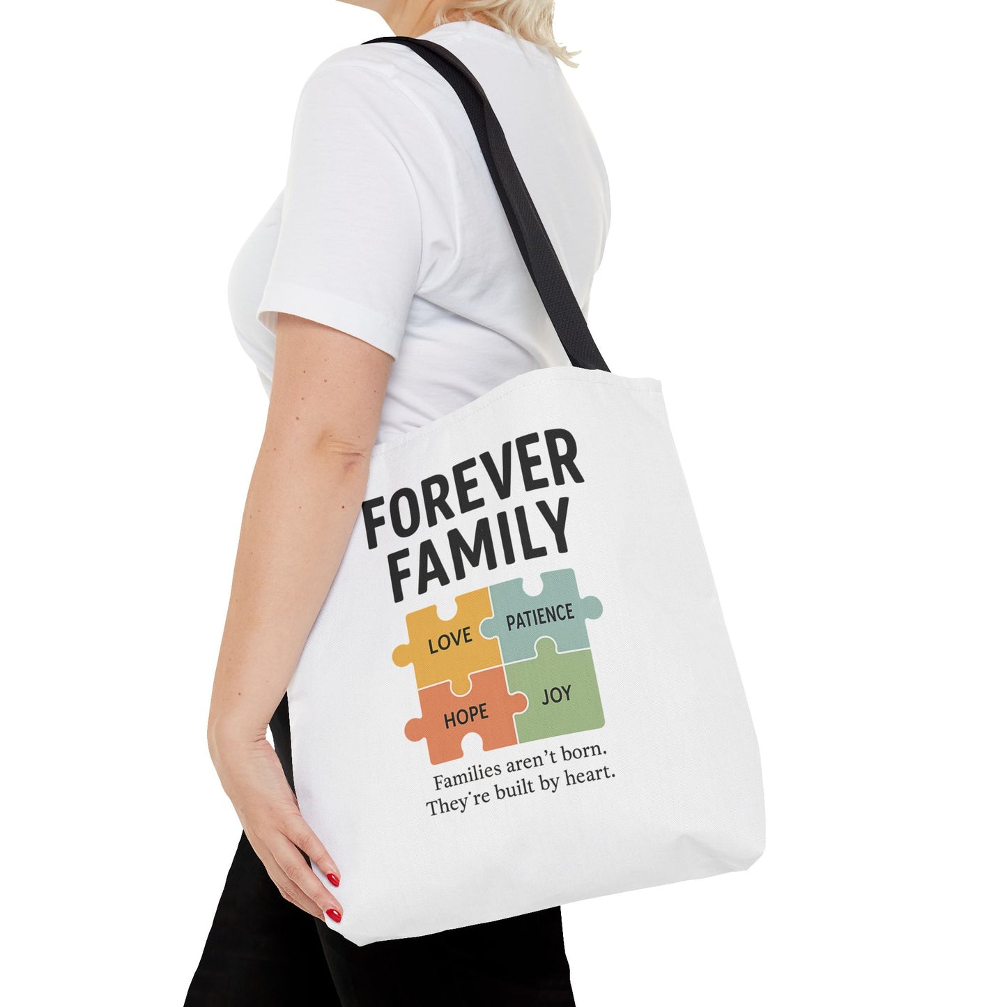 Forever Family Puzzle Piece Tote Bag - Love, Hope, Joy Design