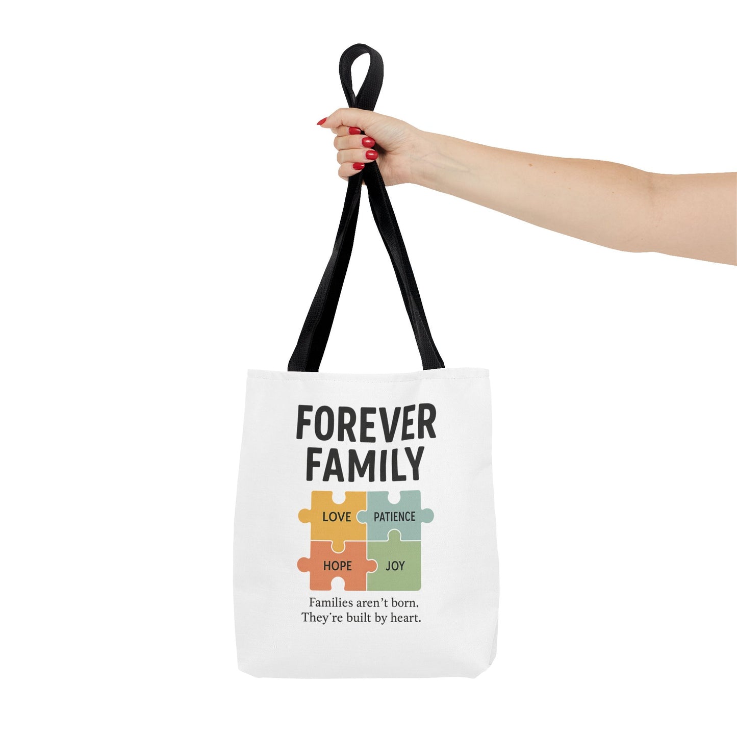 Forever Family Puzzle Piece Tote Bag - Love, Hope, Joy Design