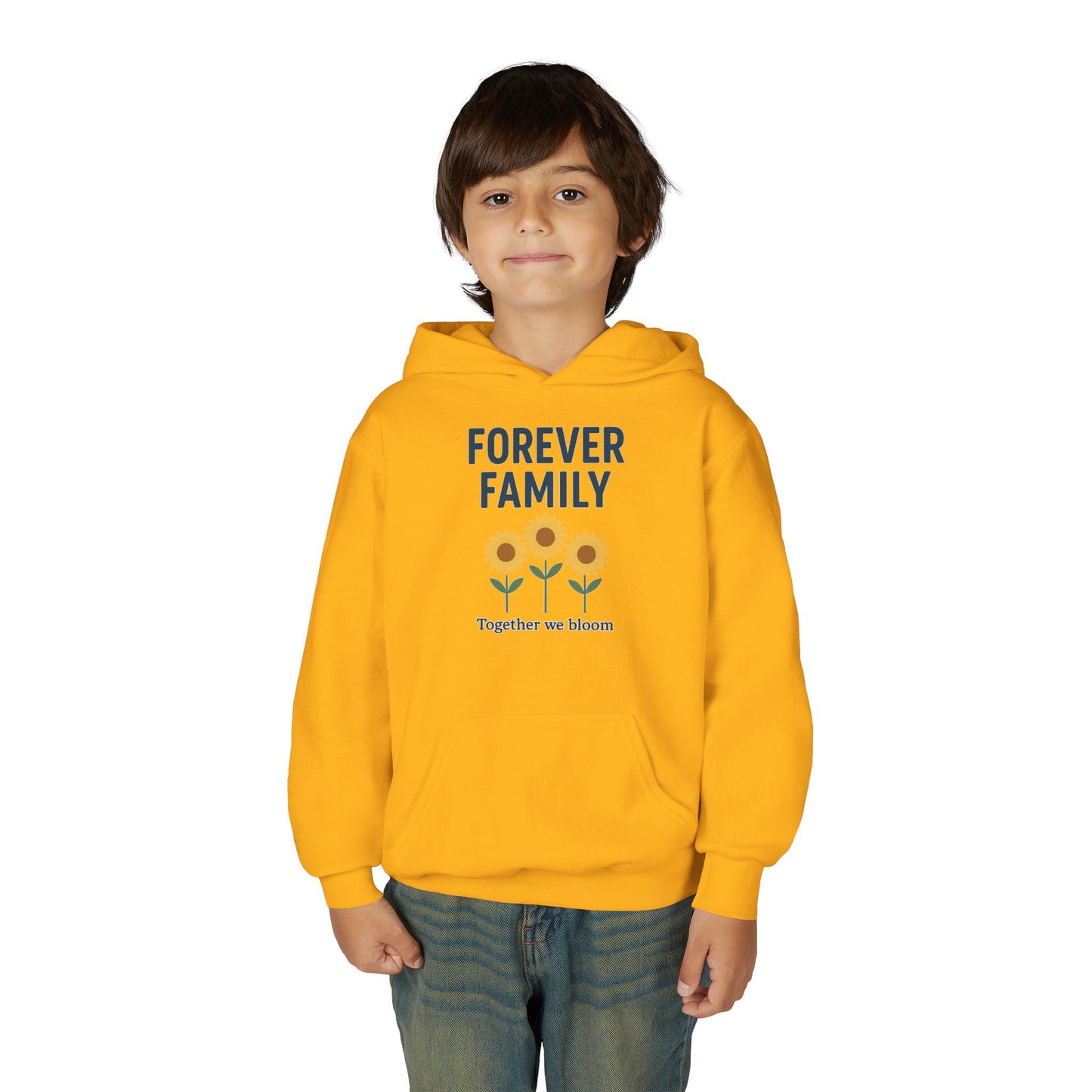 Forever Family Youth Hoodie — 'Forever Family' Sunflower Kids Sweatshirt (Together We Bloom)