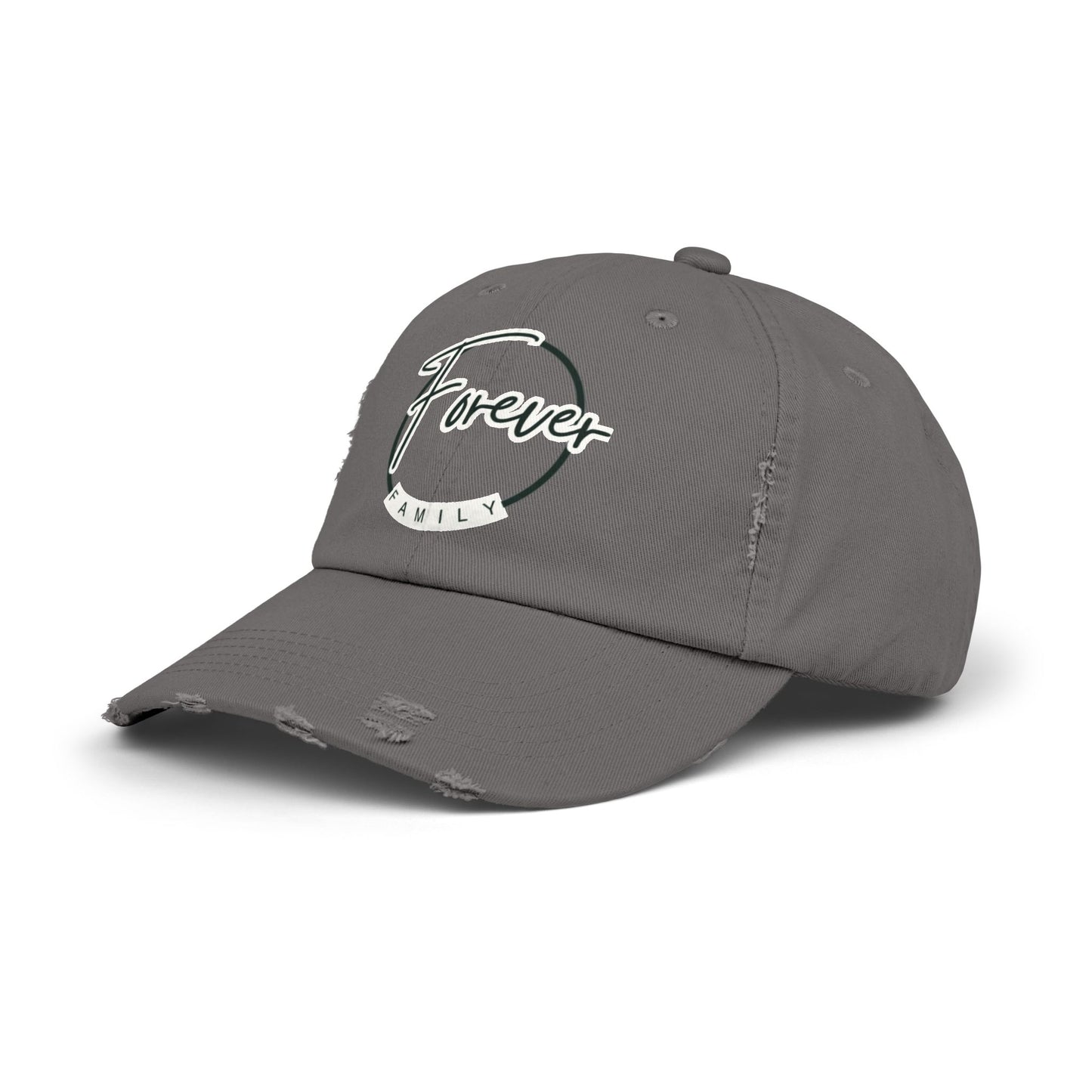 Forever Family Distressed Cap — Vintage Baseball Hat with Script Logo