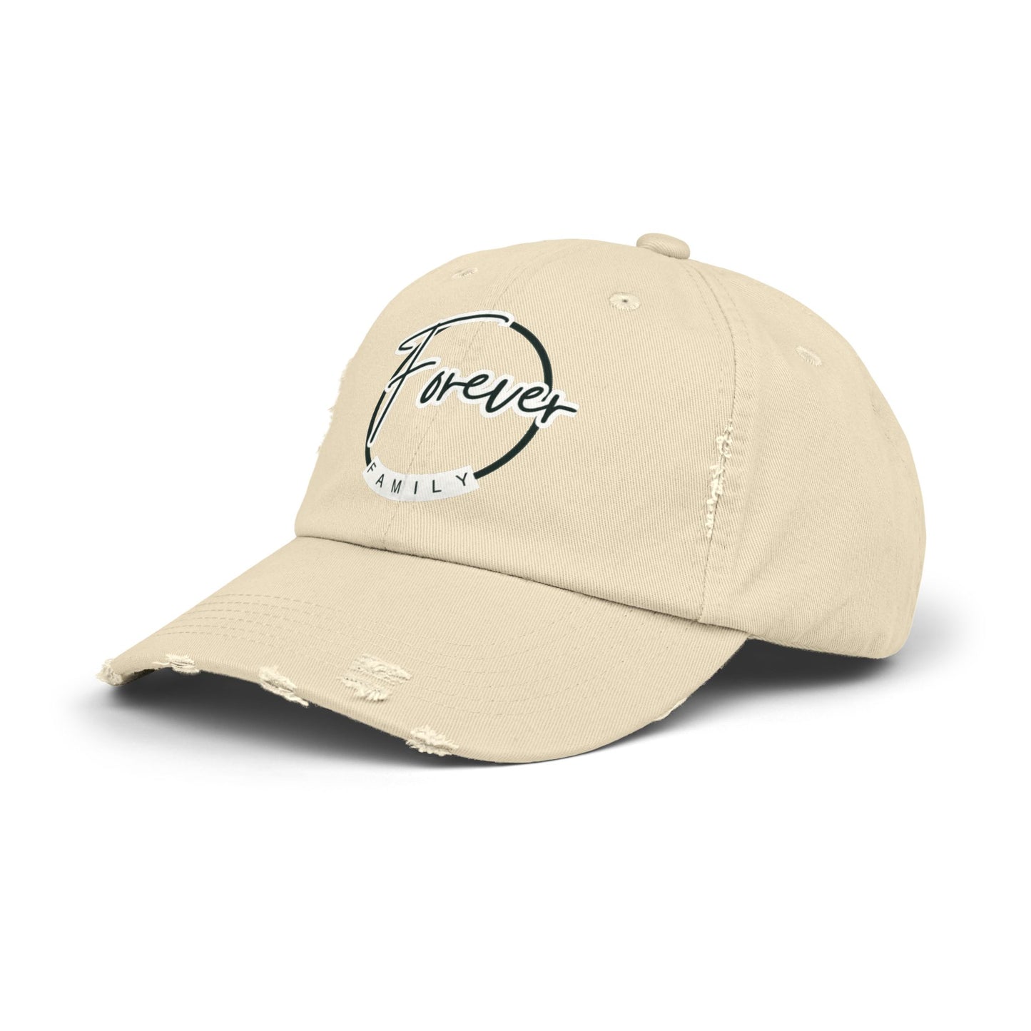 Forever Family Distressed Cap — Vintage Baseball Hat with Script Logo