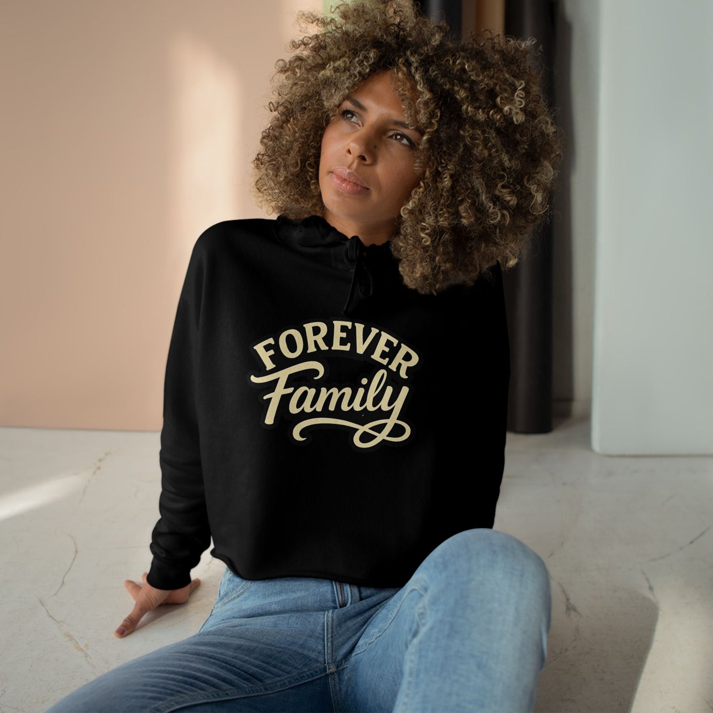 Crop Hoodie — "Forever Family" Retro Script Cropped Hoodie