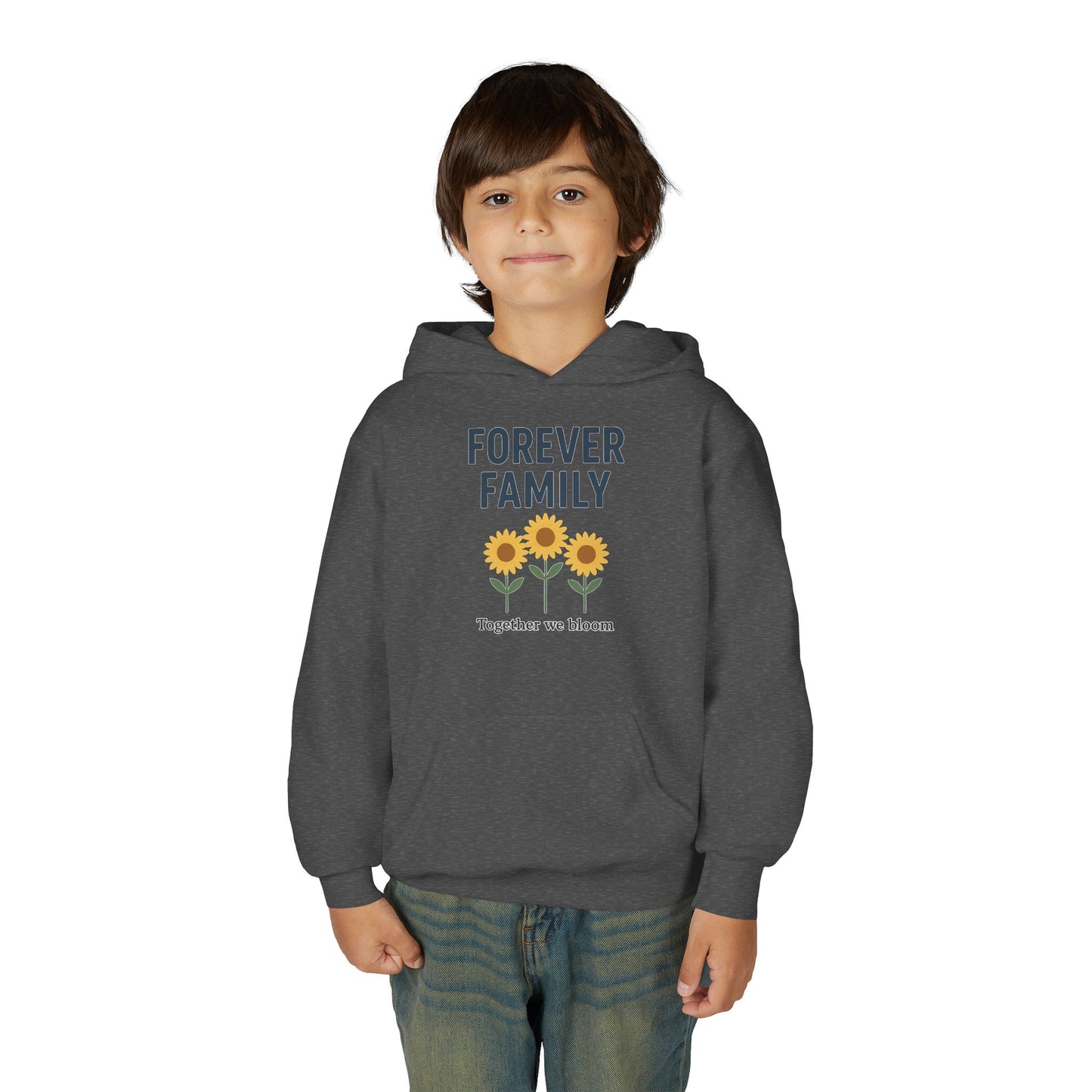 Forever Family Youth Hoodie — 'Forever Family' Sunflower Kids Sweatshirt (Together We Bloom)