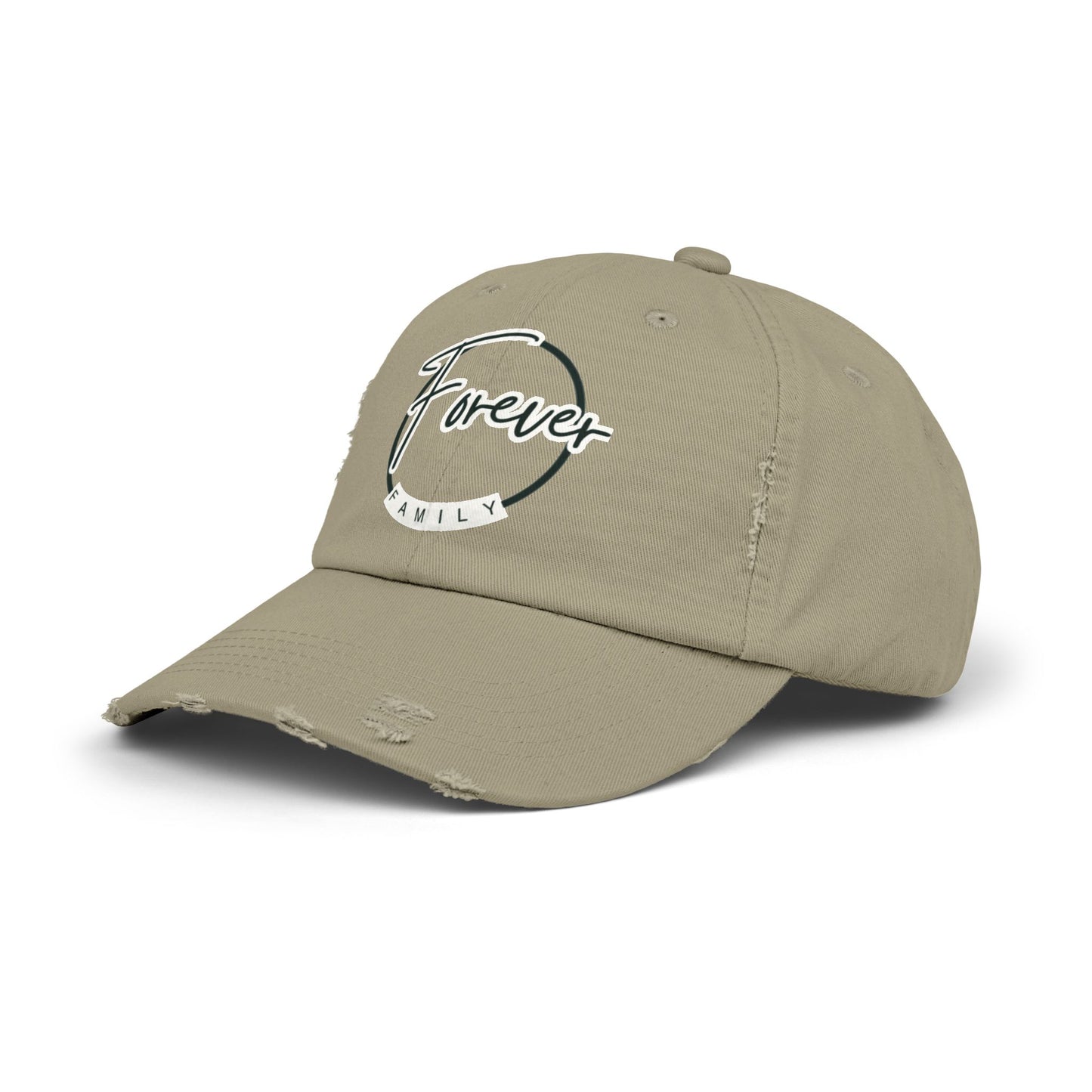 Forever Family Distressed Cap — Vintage Baseball Hat with Script Logo