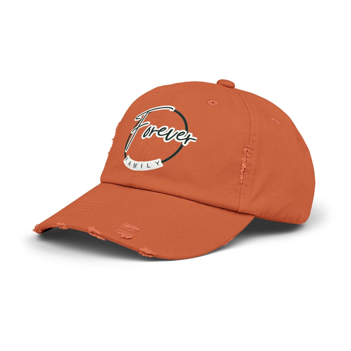 Forever Family Distressed Cap — Vintage Baseball Hat with Script Logo