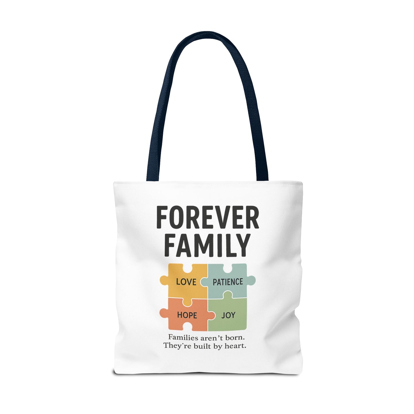 Forever Family Puzzle Piece Tote Bag - Love, Hope, Joy Design