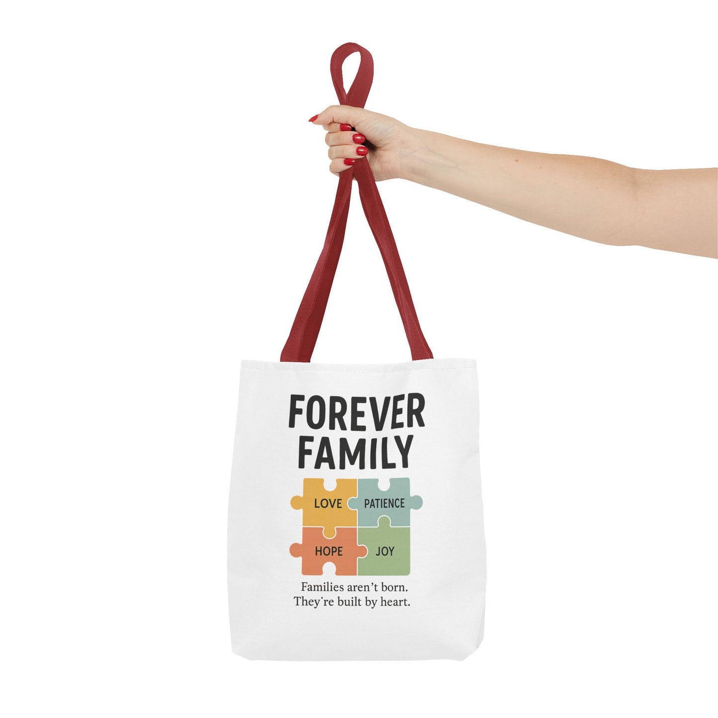 Forever Family Puzzle Piece Tote Bag - Love, Hope, Joy Design