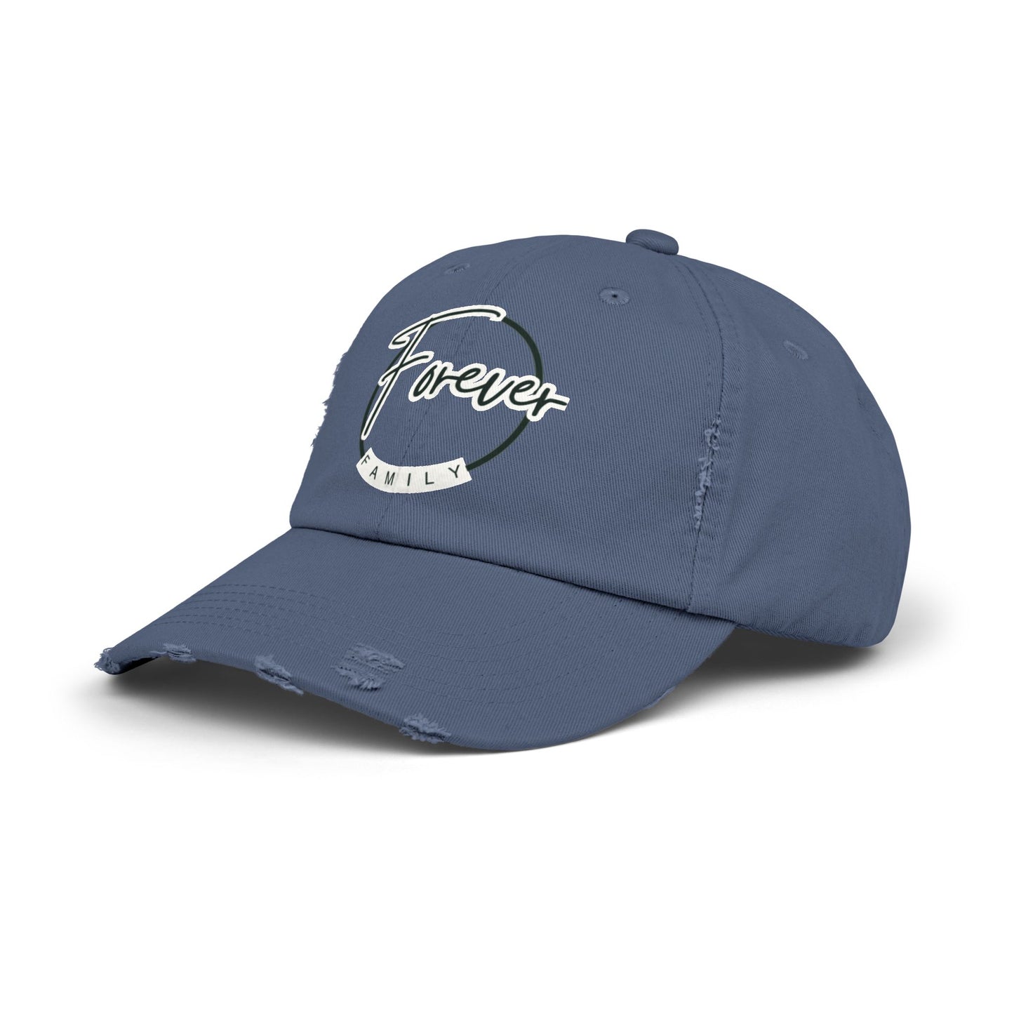 Forever Family Distressed Cap — Vintage Baseball Hat with Script Logo