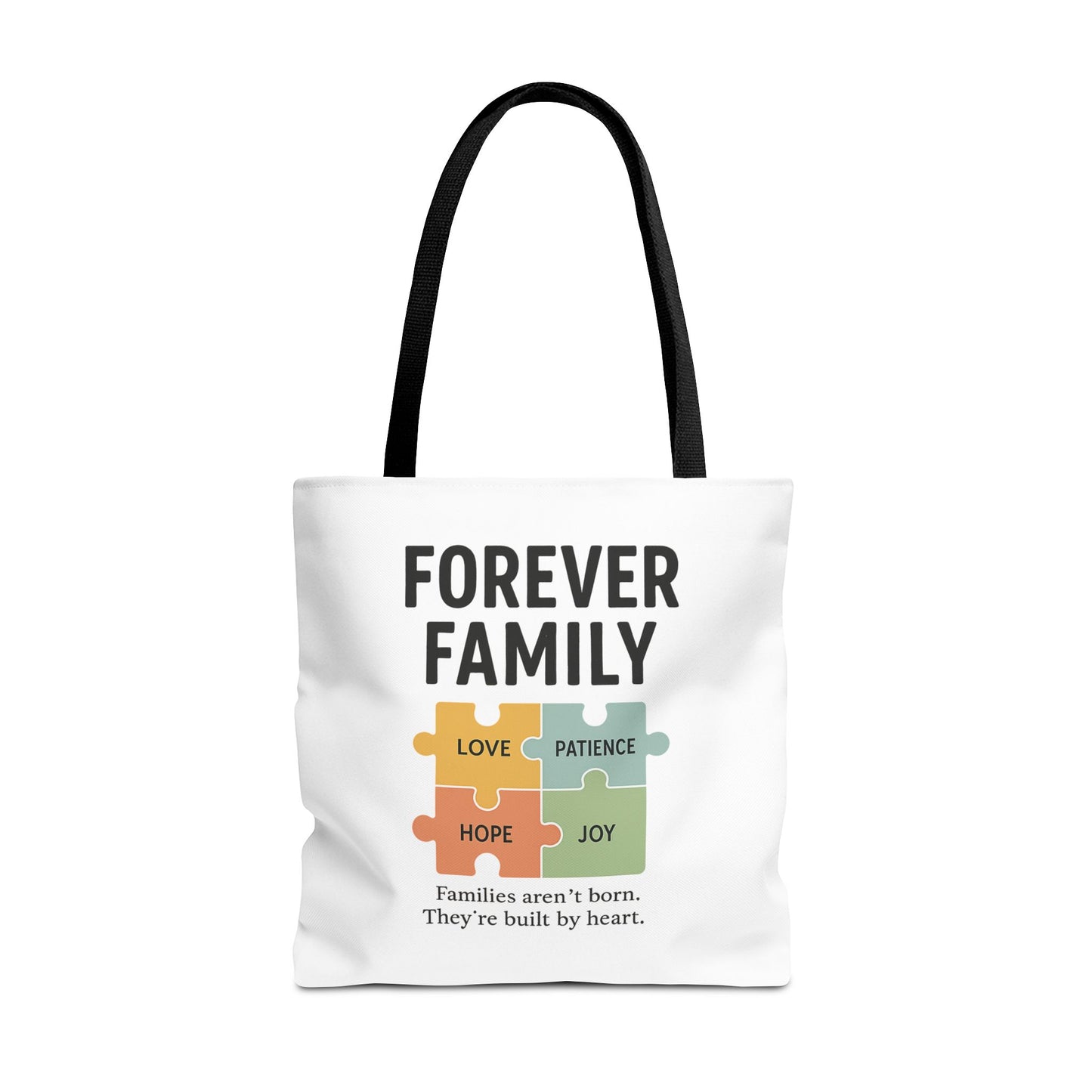 Forever Family Puzzle Piece Tote Bag - Love, Hope, Joy Design