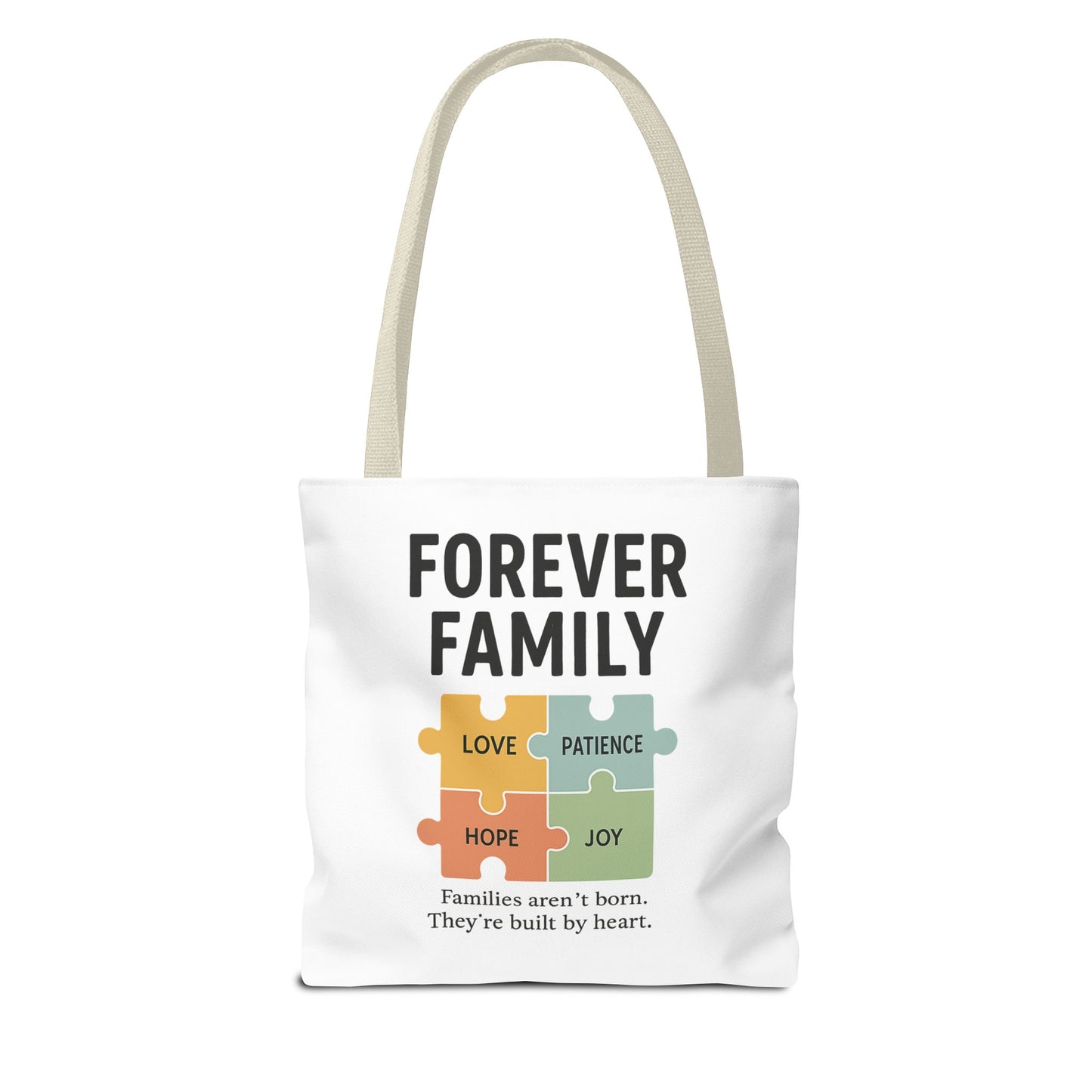 Forever Family Puzzle Piece Tote Bag - Love, Hope, Joy Design