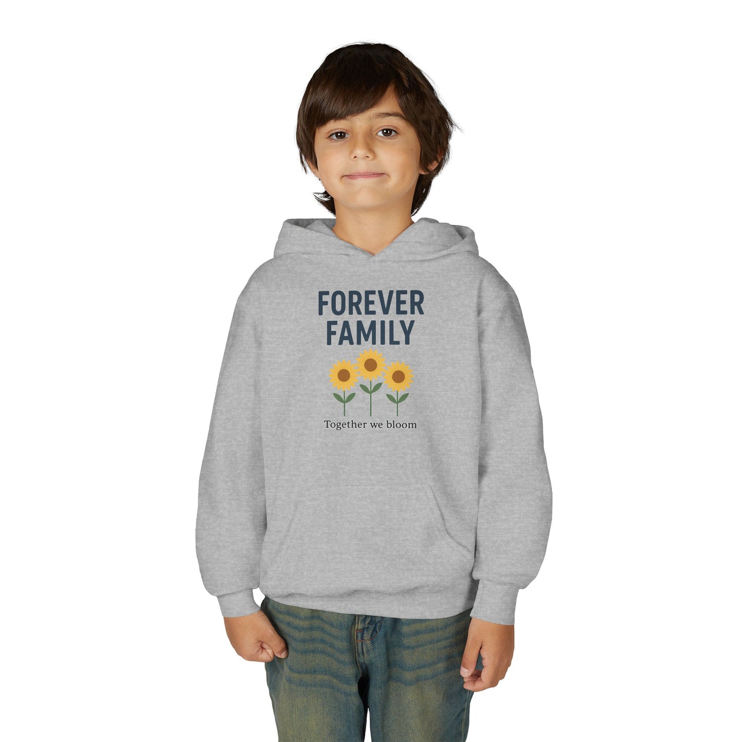 Forever Family Youth Hoodie — 'Forever Family' Sunflower Kids Sweatshirt (Together We Bloom)