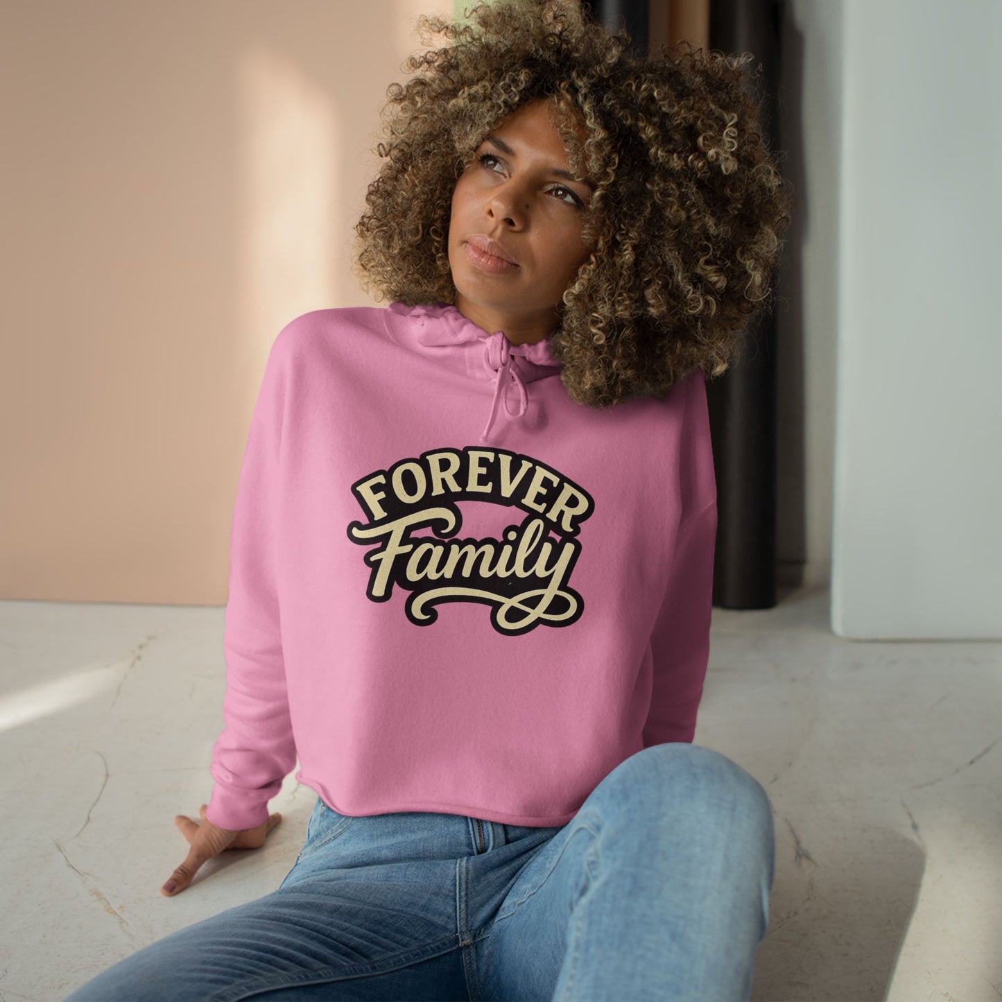 Crop Hoodie — "Forever Family" Retro Script Cropped Hoodie