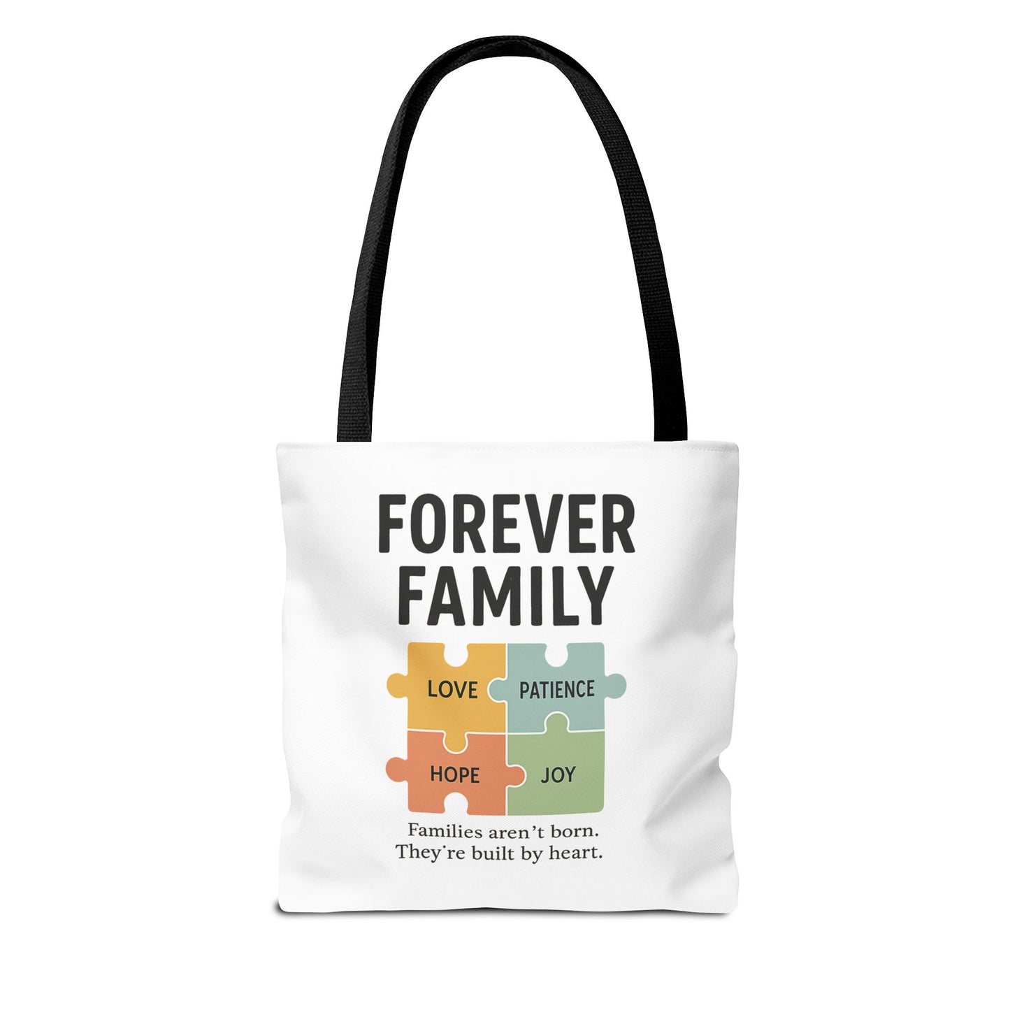 Forever Family Puzzle Piece Tote Bag - Love, Hope, Joy Design