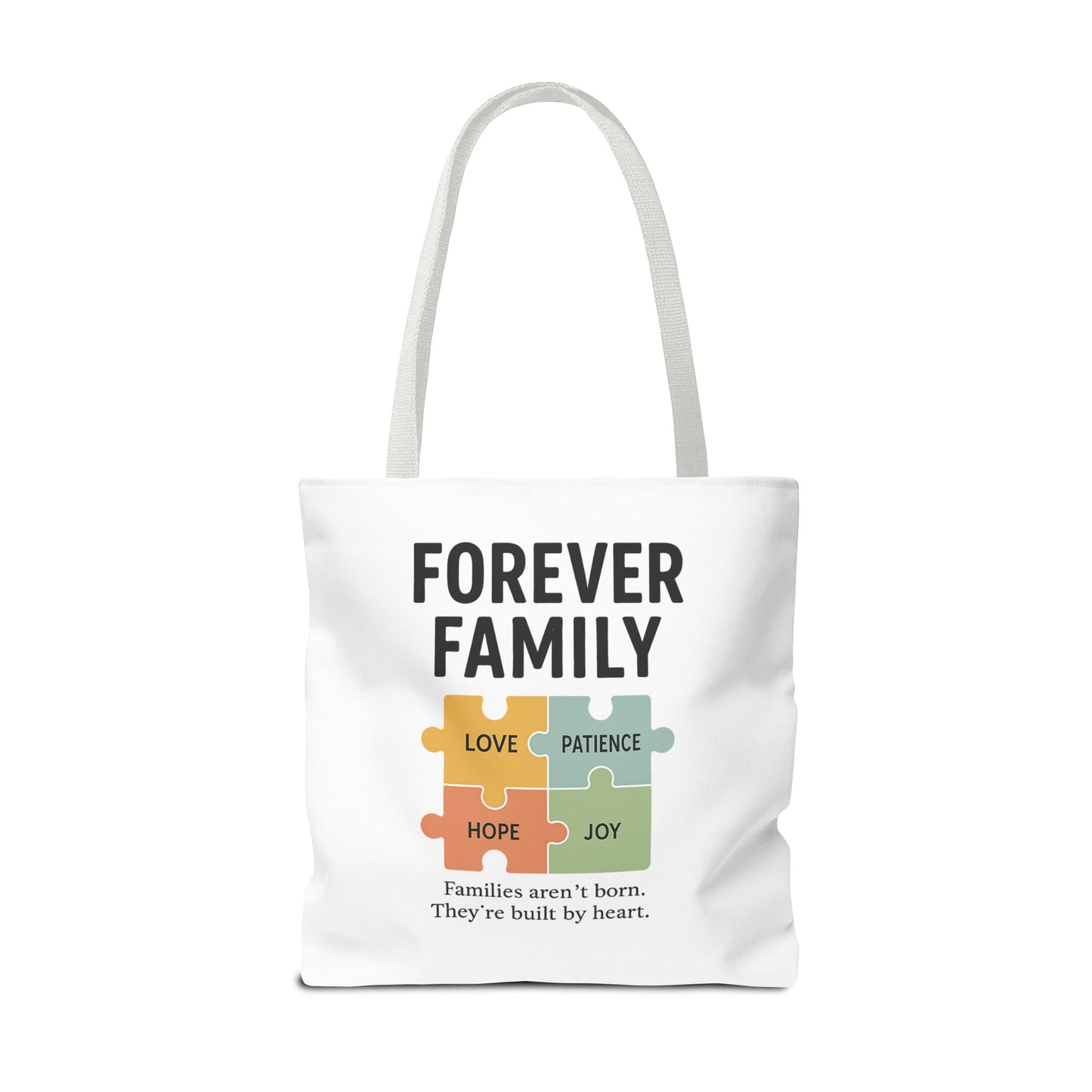 Forever Family Puzzle Piece Tote Bag - Love, Hope, Joy Design