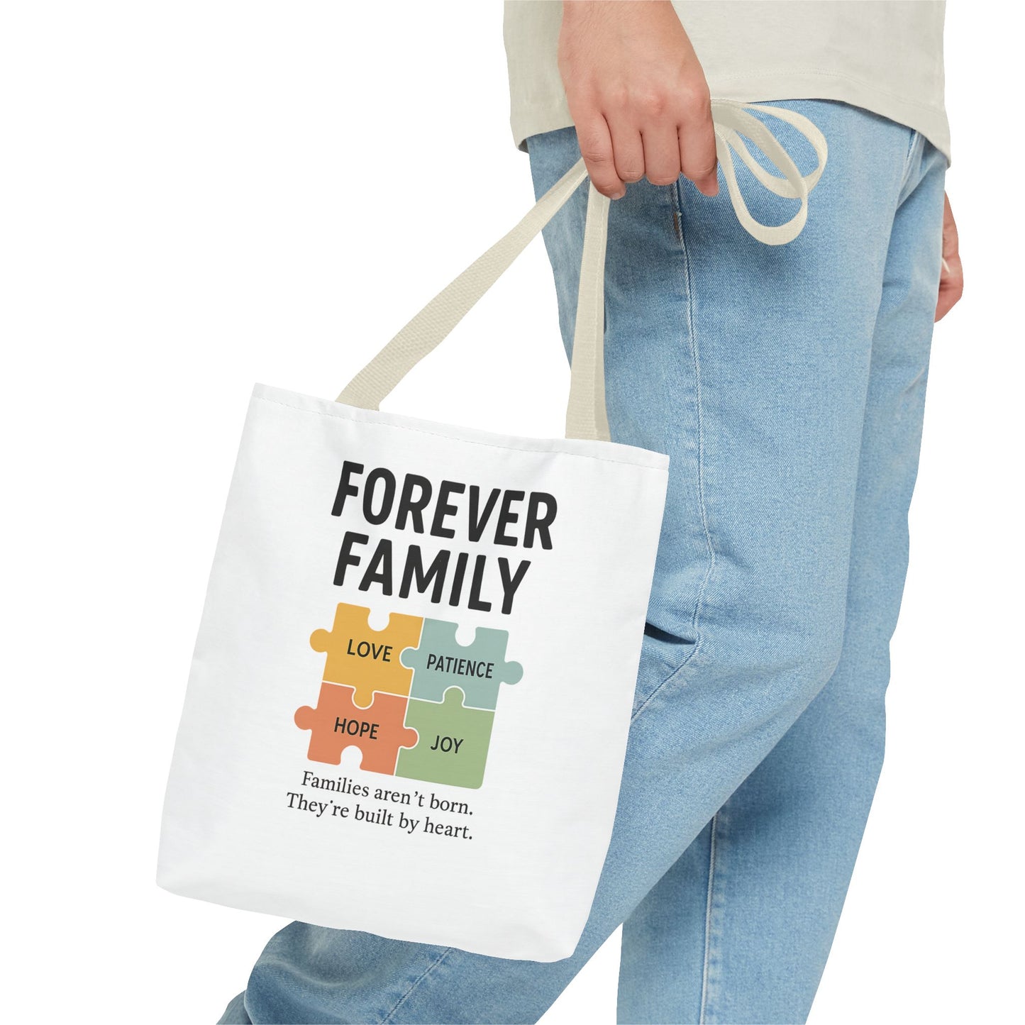 Forever Family Puzzle Piece Tote Bag - Love, Hope, Joy Design