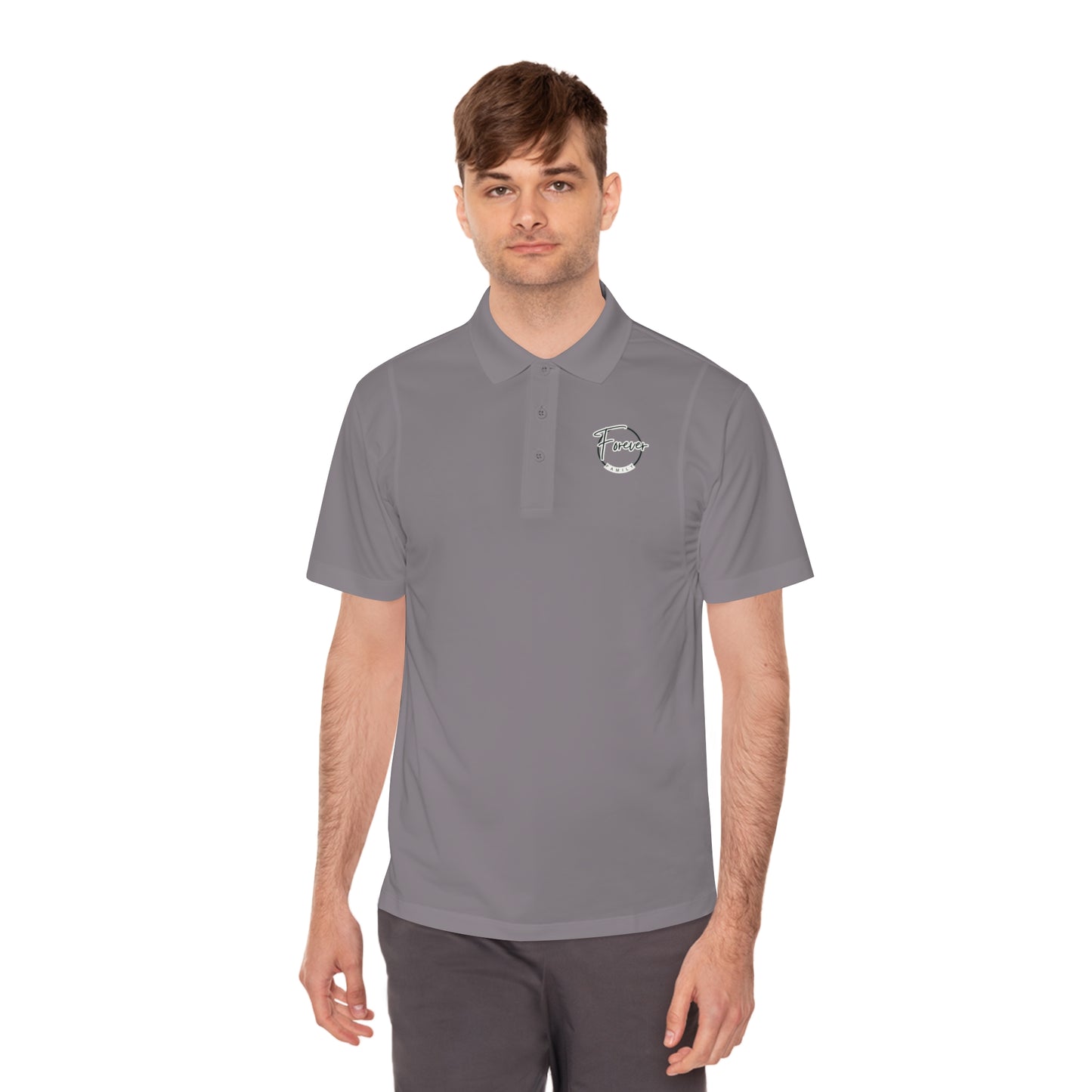Men's White Sport Polo Shirt — Minimal 'Force' Logo Athletic Golf Polo