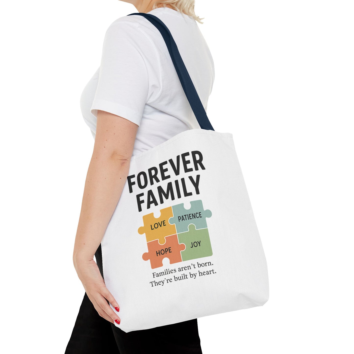 Forever Family Puzzle Piece Tote Bag - Love, Hope, Joy Design