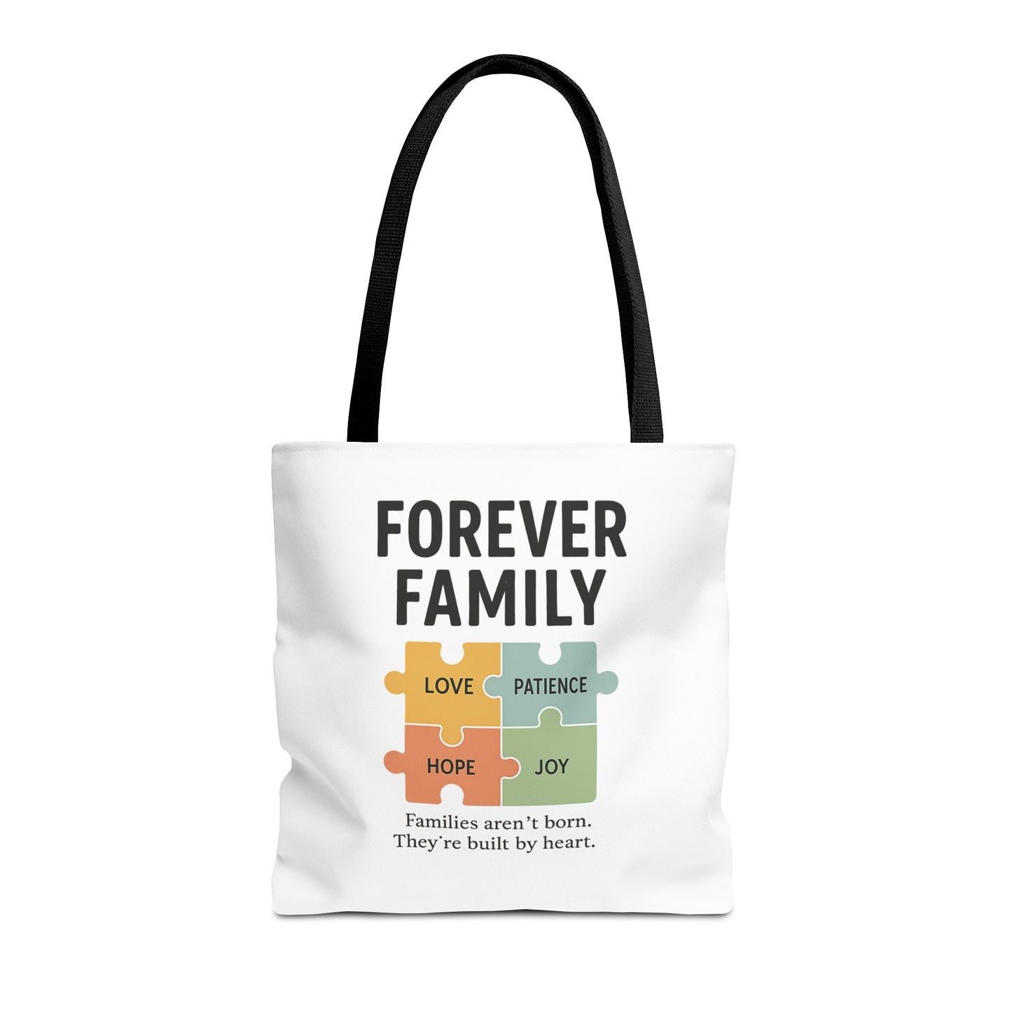 Forever Family Puzzle Piece Tote Bag - Love, Hope, Joy Design