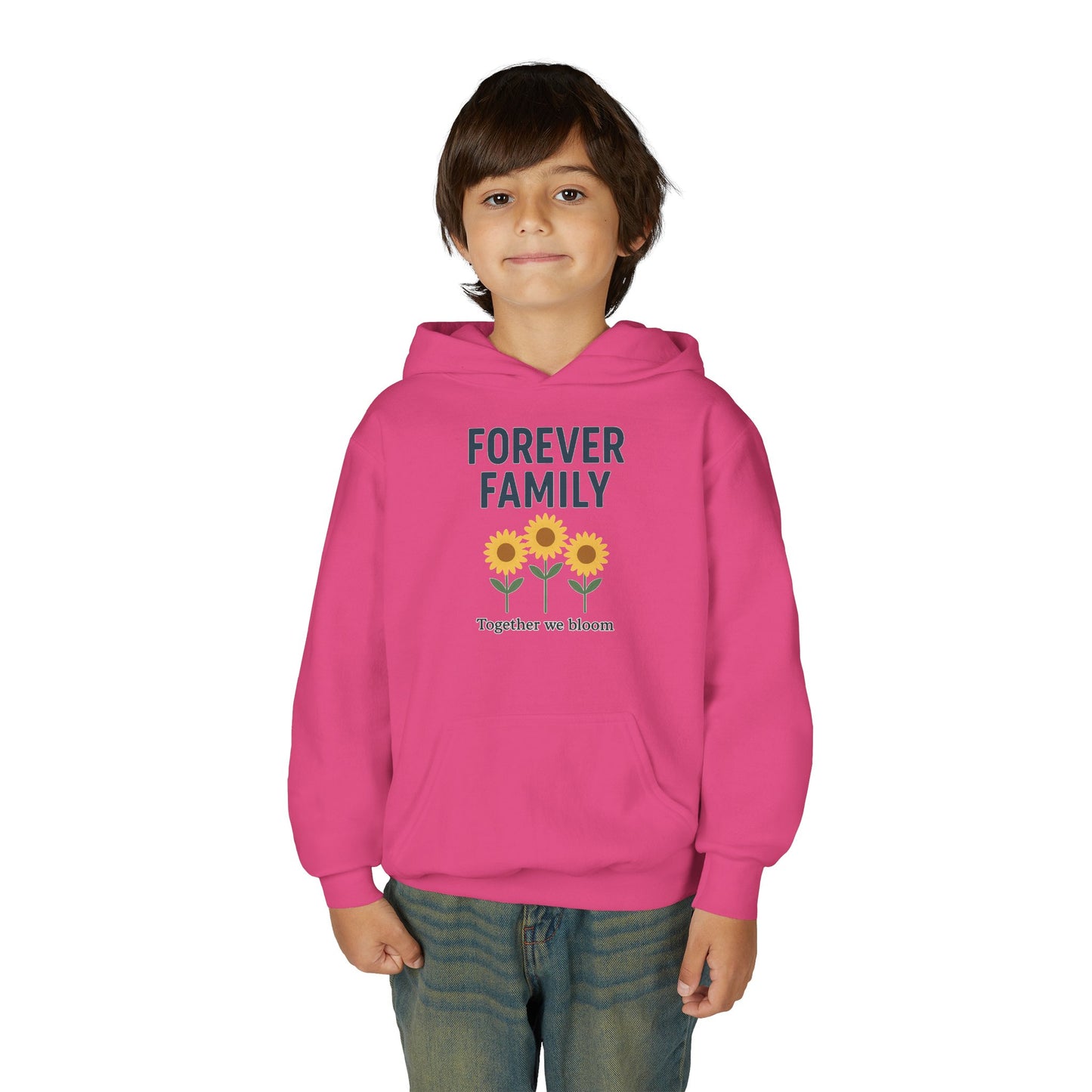 Forever Family Youth Hoodie — 'Forever Family' Sunflower Kids Sweatshirt (Together We Bloom)