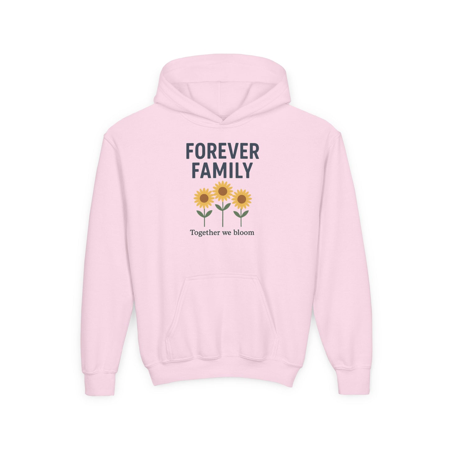 Forever Family Youth Hoodie — 'Forever Family' Sunflower Kids Sweatshirt (Together We Bloom)