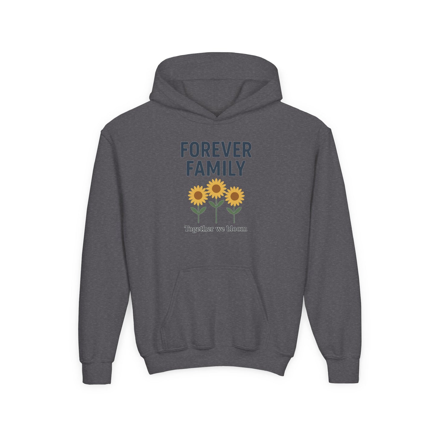 Forever Family Youth Hoodie — 'Forever Family' Sunflower Kids Sweatshirt (Together We Bloom)