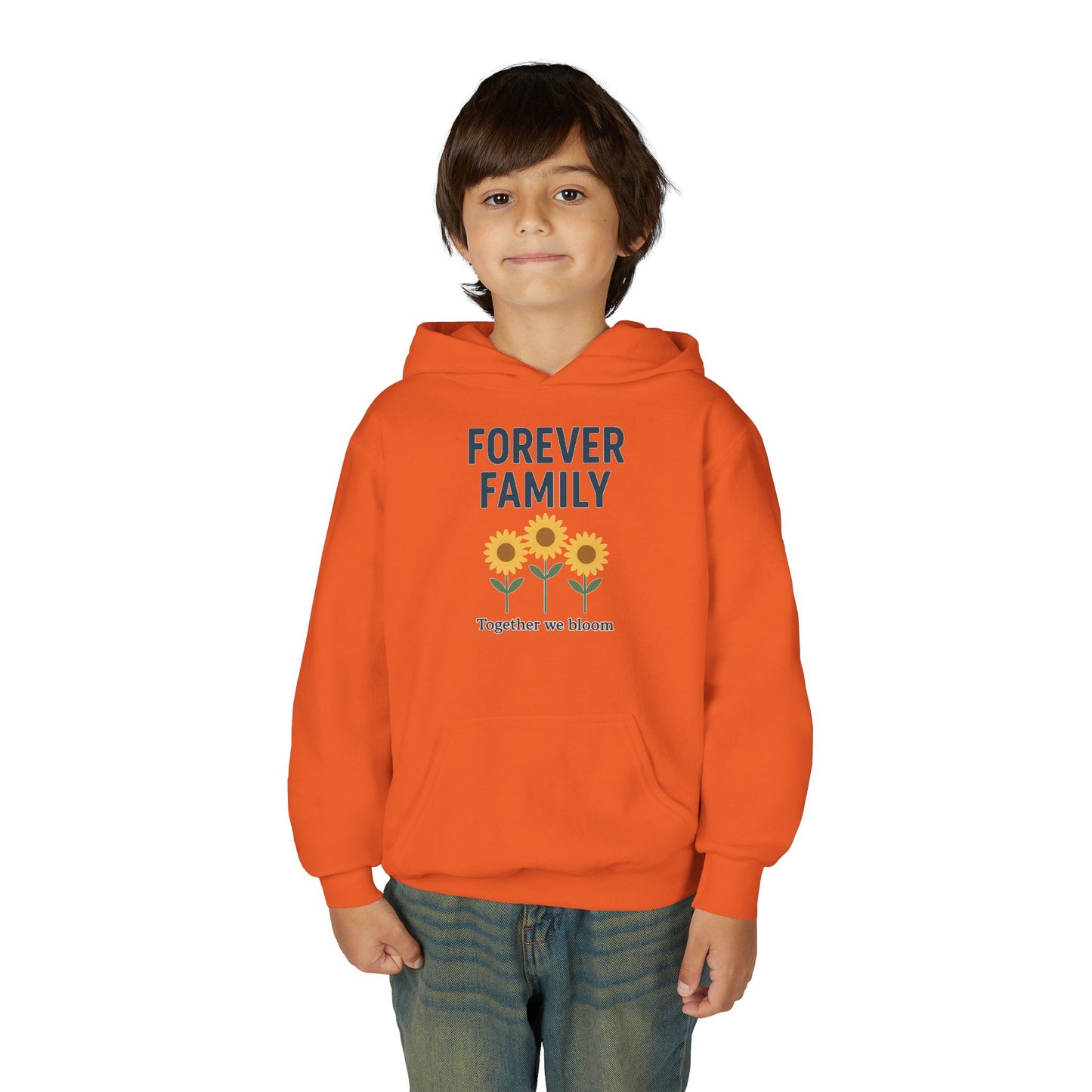Forever Family Youth Hoodie — 'Forever Family' Sunflower Kids Sweatshirt (Together We Bloom)