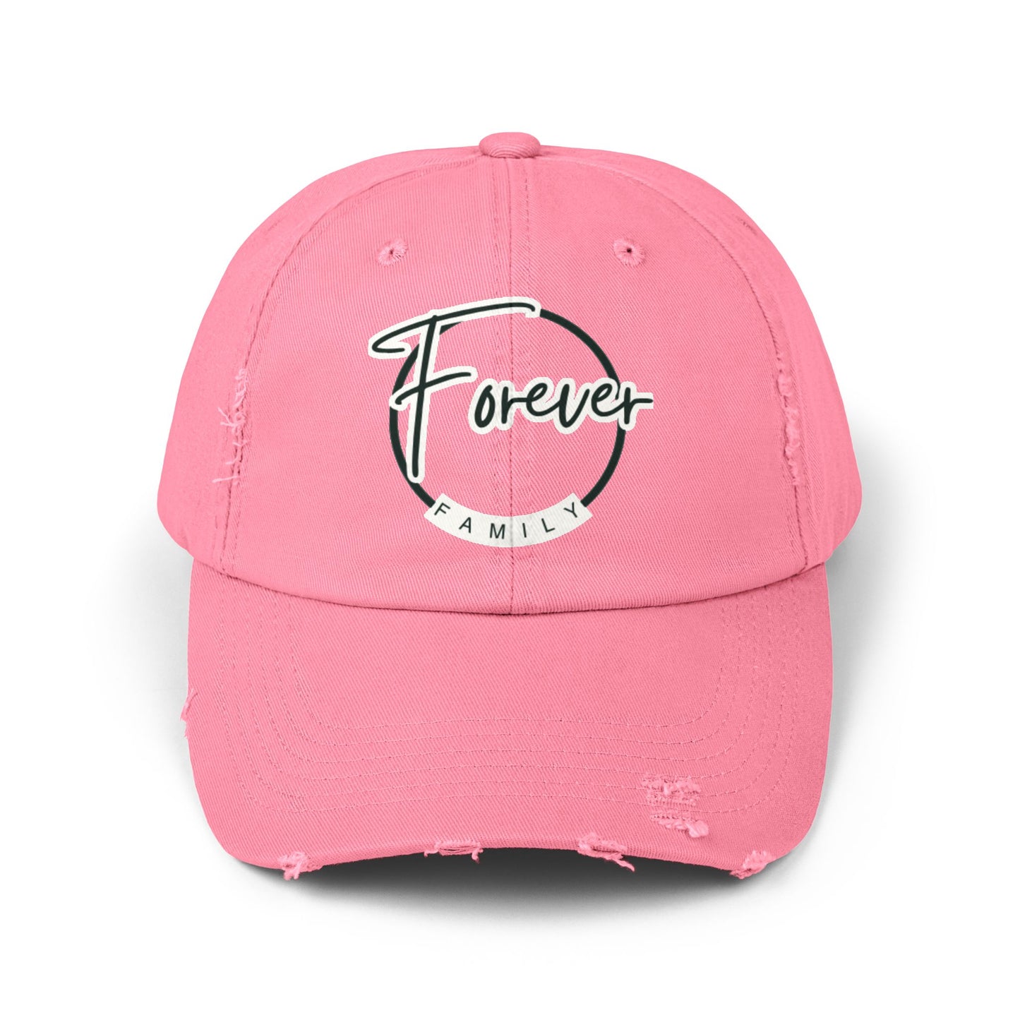 Forever Family Distressed Cap — Vintage Baseball Hat with Script Logo