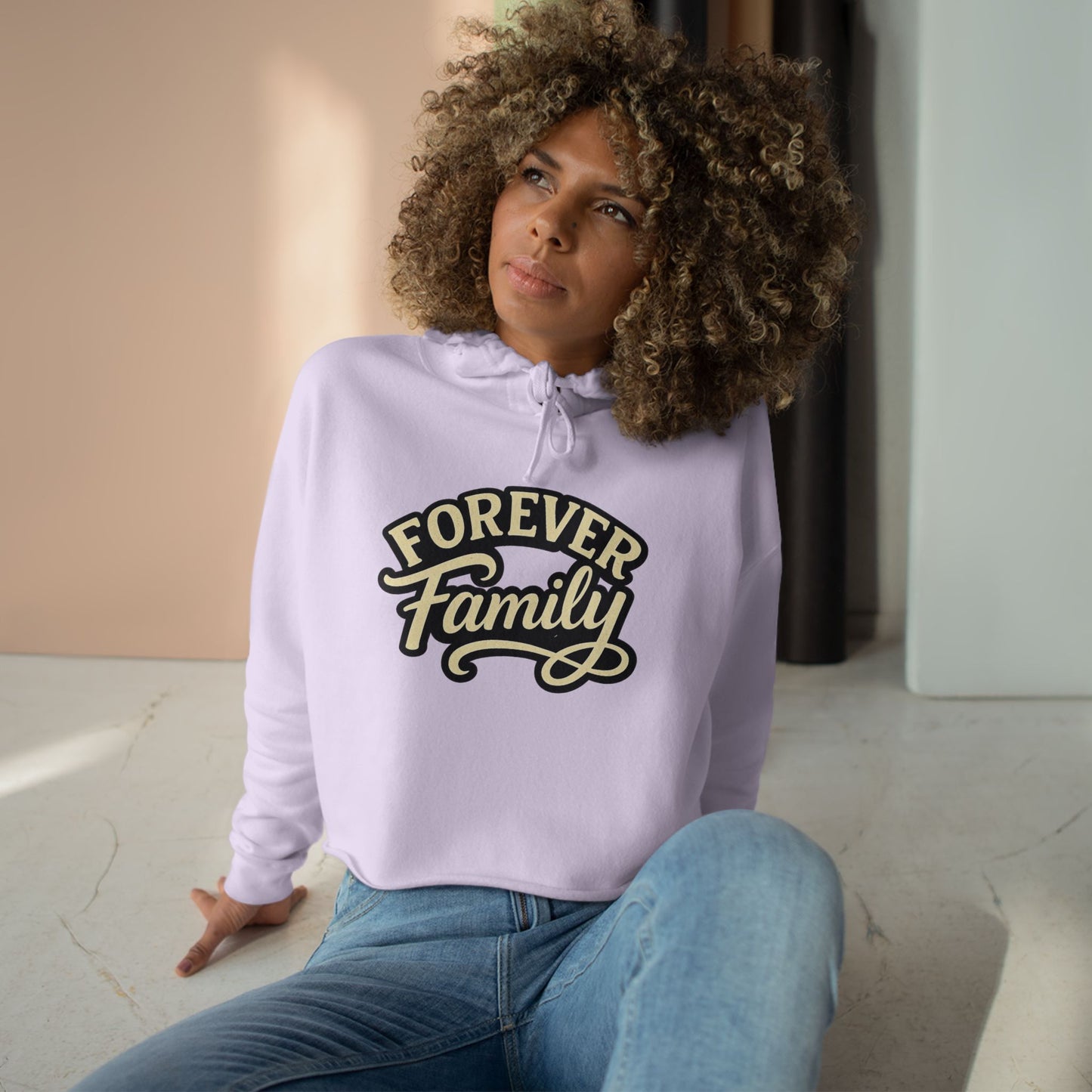 Crop Hoodie — "Forever Family" Retro Script Cropped Hoodie