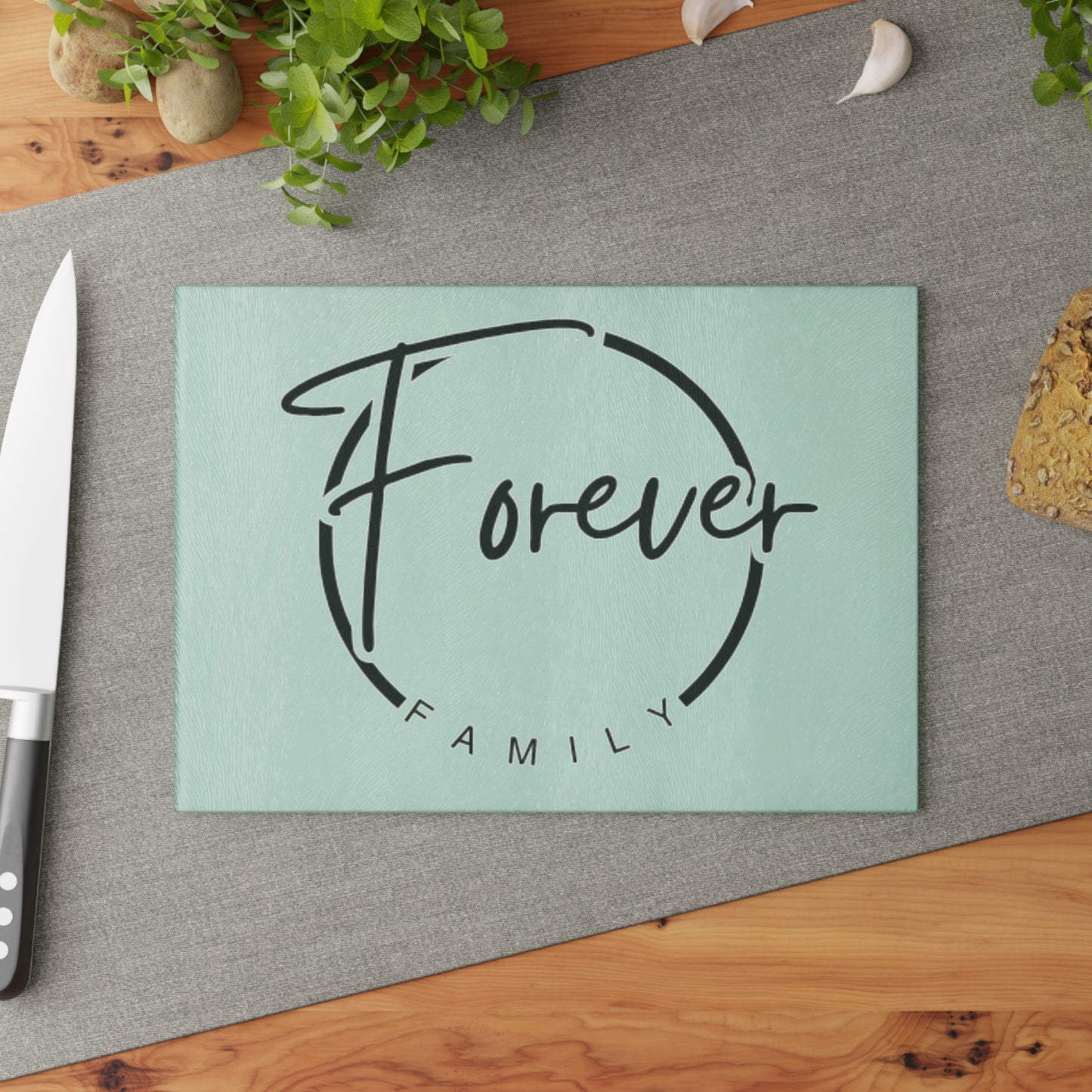 Glass Cutting Board – "Forever Family" Etched Glass Cutting Board, Pastel Kitchen Decor Gift