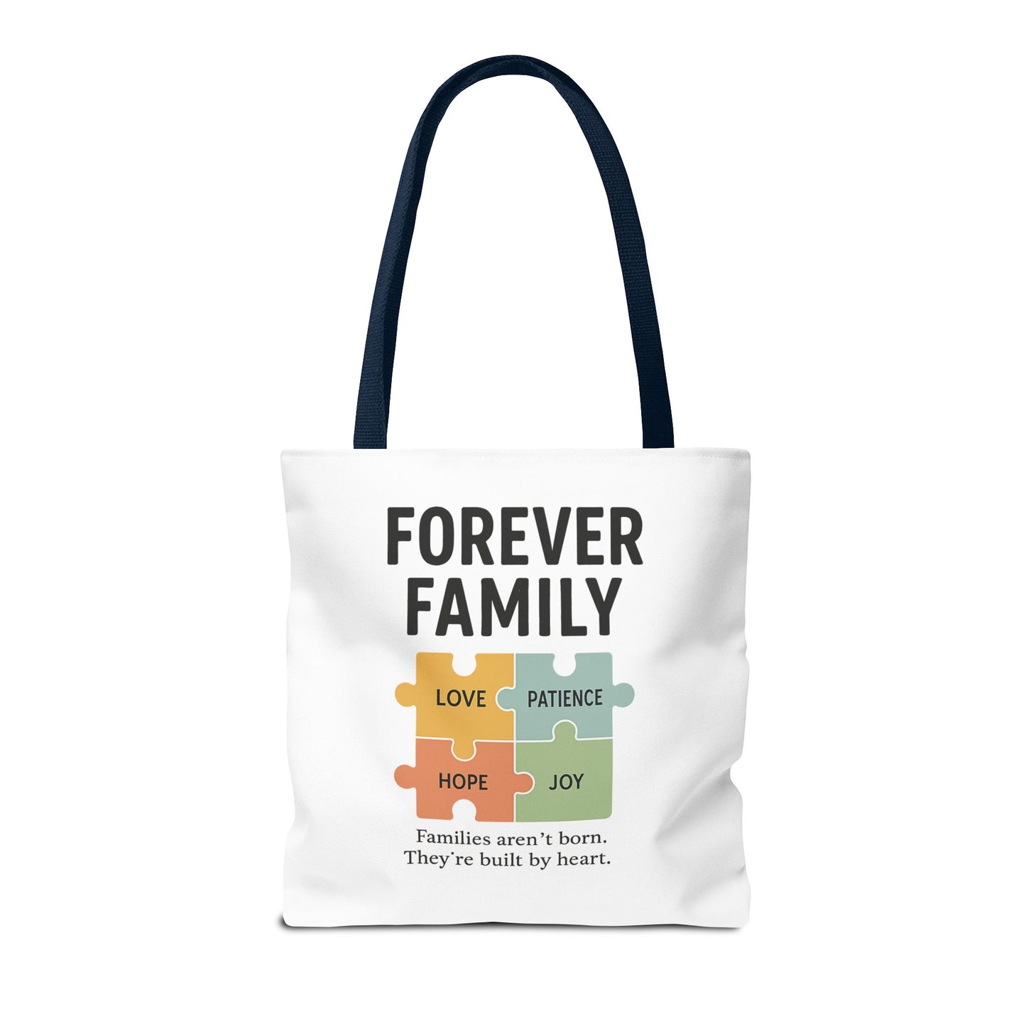 Forever Family Puzzle Piece Tote Bag - Love, Hope, Joy Design
