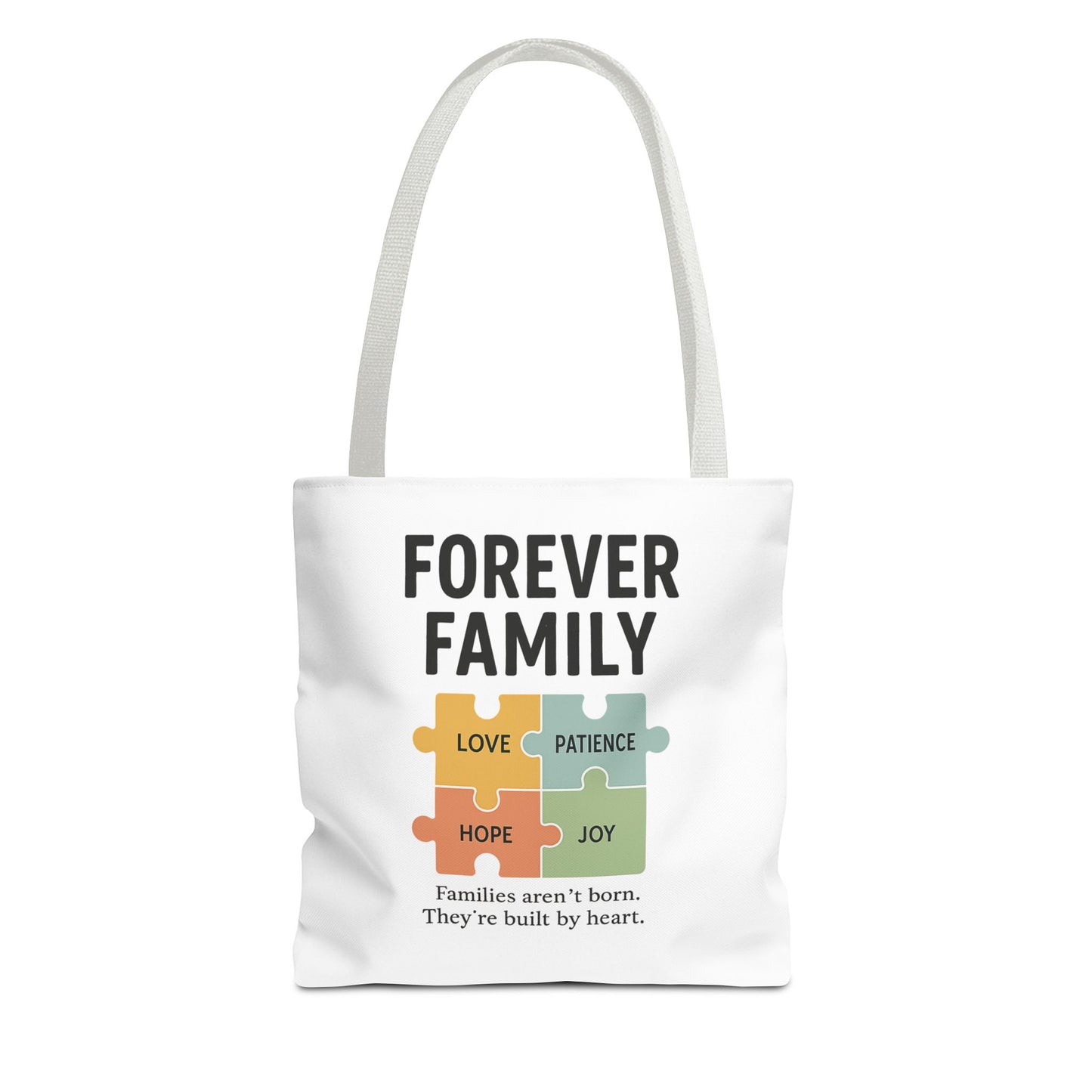 Forever Family Puzzle Piece Tote Bag - Love, Hope, Joy Design