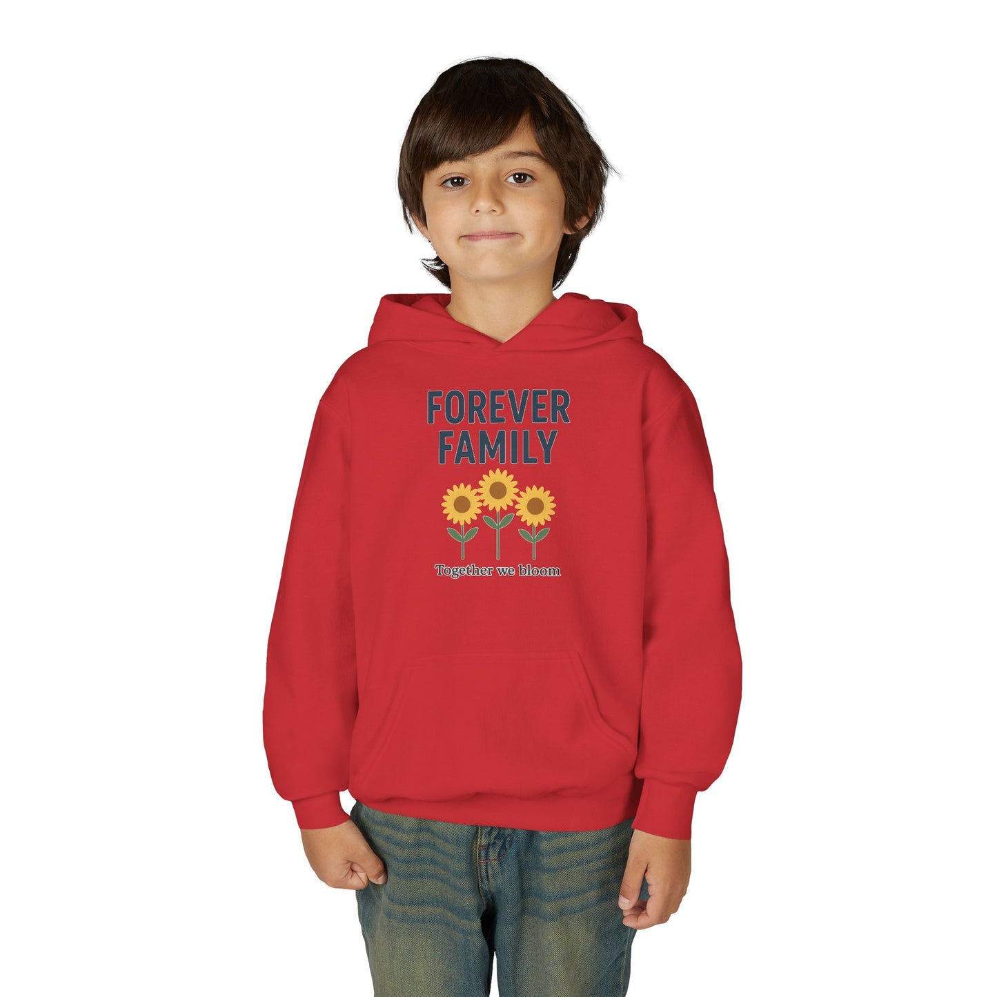Forever Family Youth Hoodie — 'Forever Family' Sunflower Kids Sweatshirt (Together We Bloom)