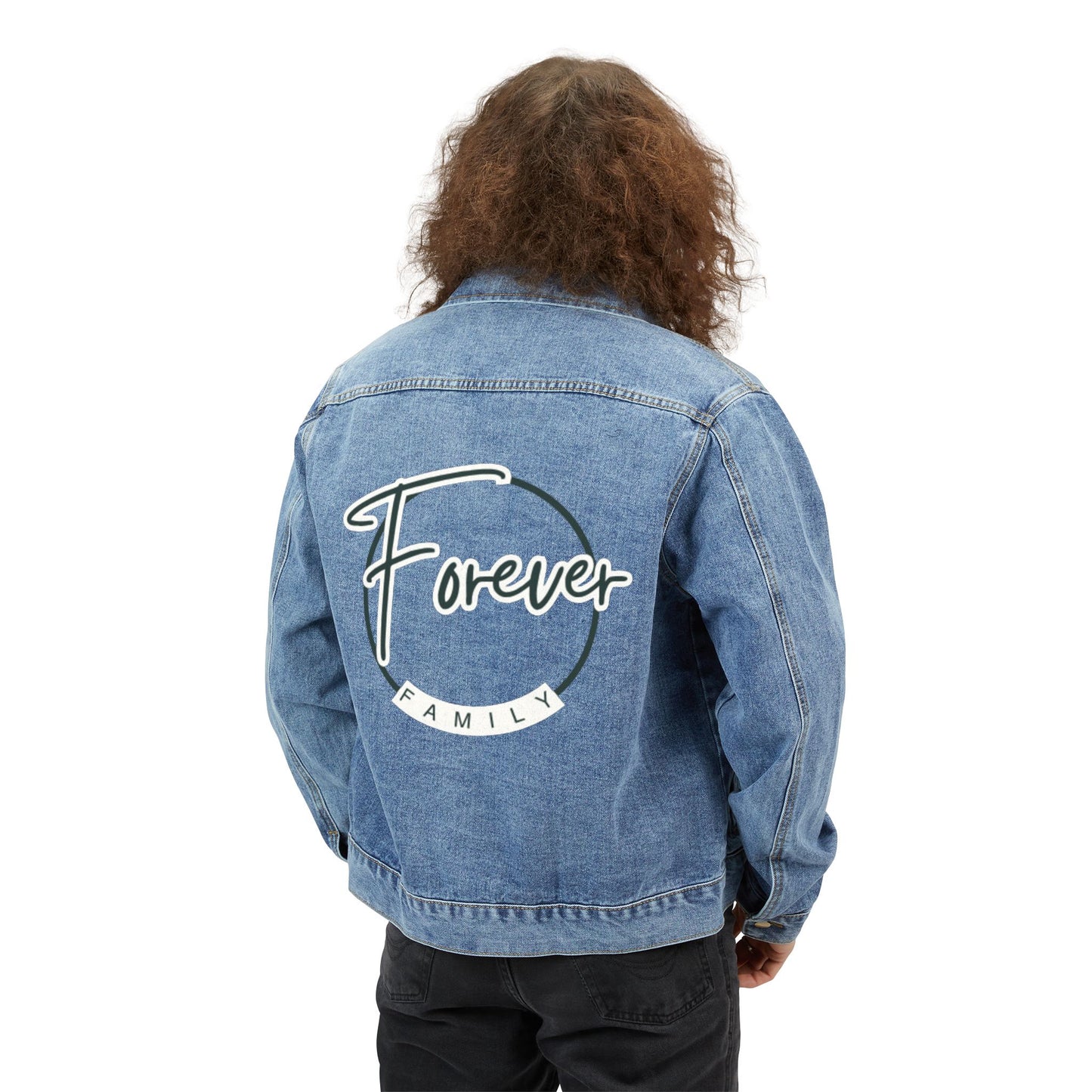 Denim Jacket - 'Forever Family' Back Graphic Men's Jean Jacket