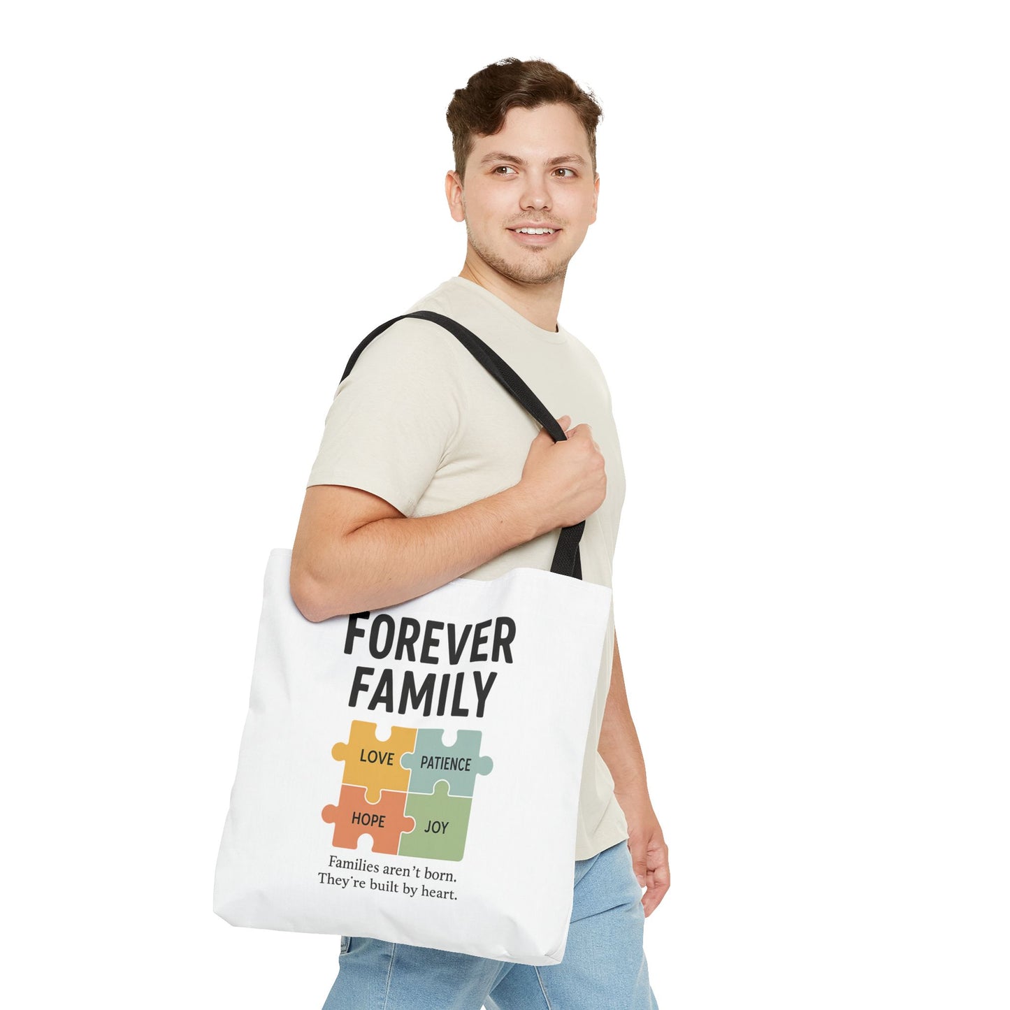 Forever Family Puzzle Piece Tote Bag - Love, Hope, Joy Design