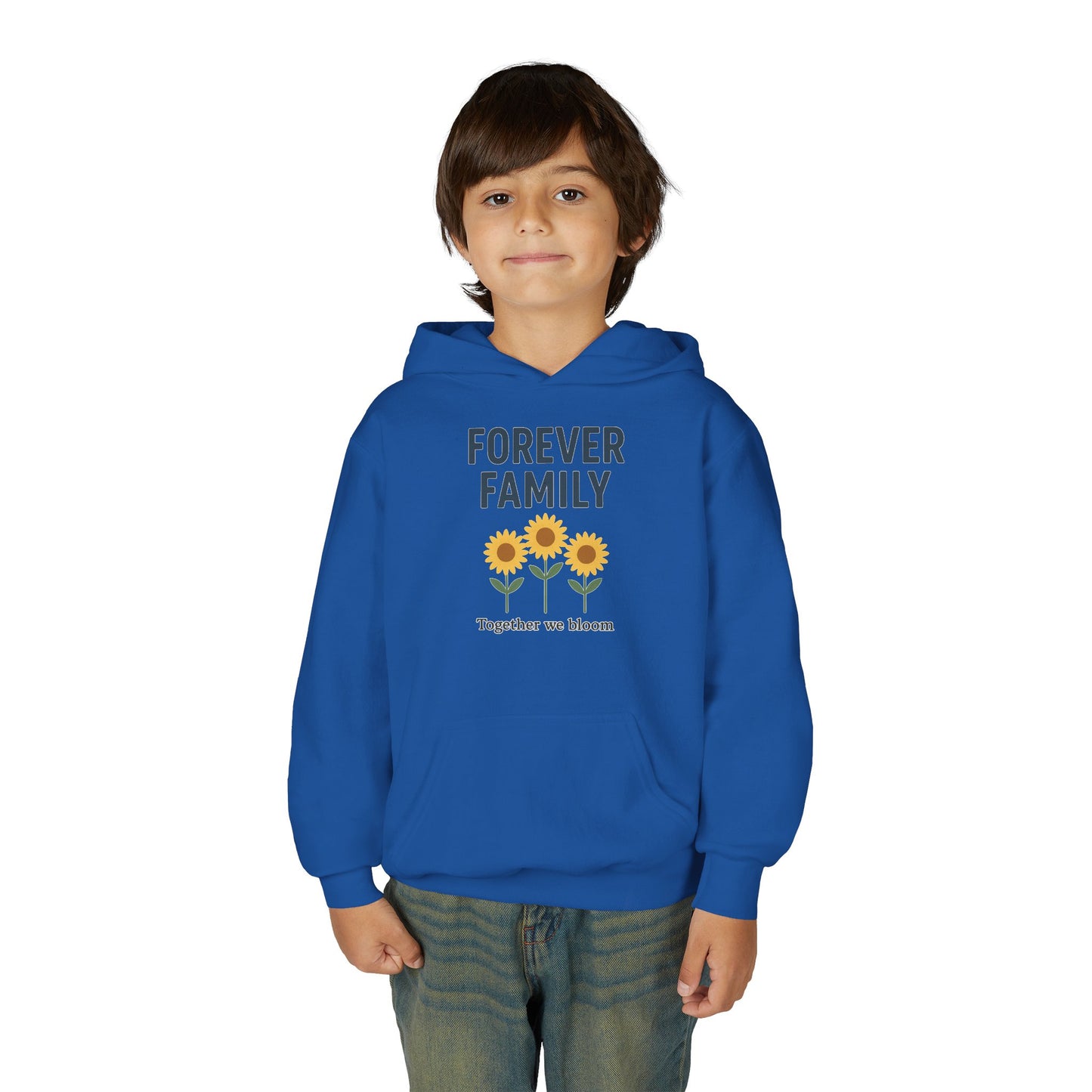 Forever Family Youth Hoodie — 'Forever Family' Sunflower Kids Sweatshirt (Together We Bloom)