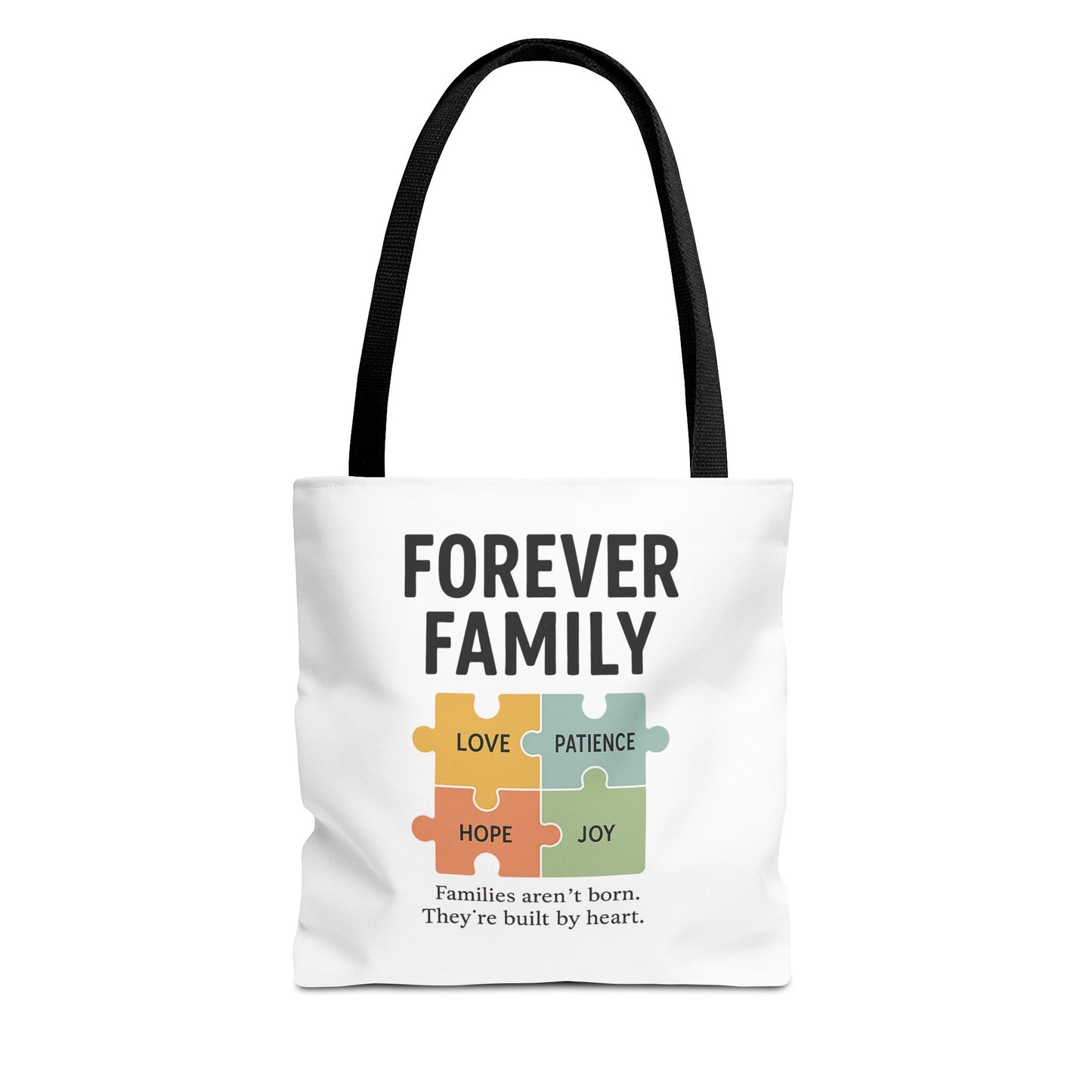 Forever Family Puzzle Piece Tote Bag - Love, Hope, Joy Design