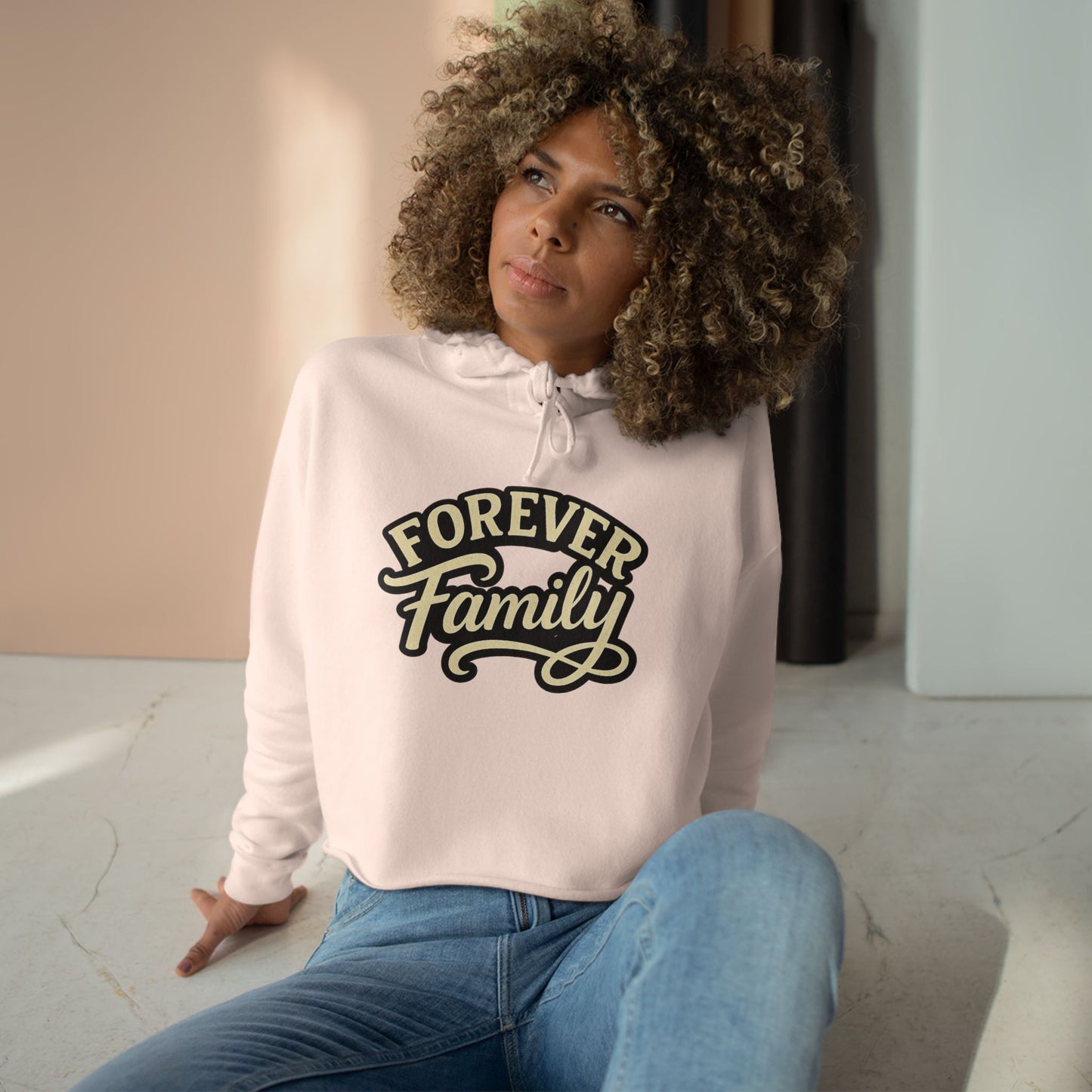 Crop Hoodie — "Forever Family" Retro Script Cropped Hoodie