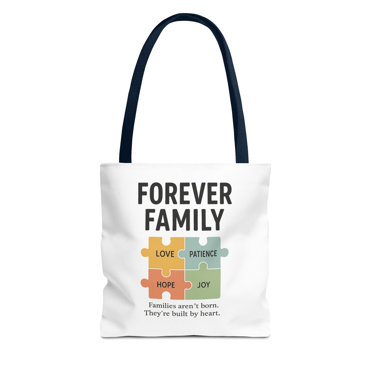 Forever Family Puzzle Piece Tote Bag - Love, Hope, Joy Design