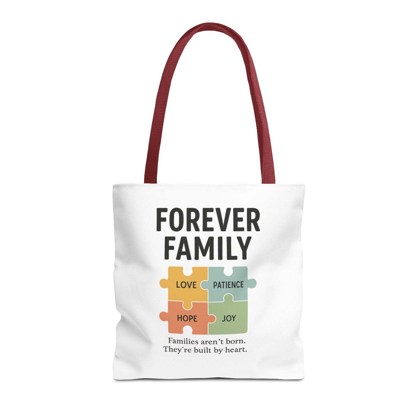 Forever Family Puzzle Piece Tote Bag - Love, Hope, Joy Design
