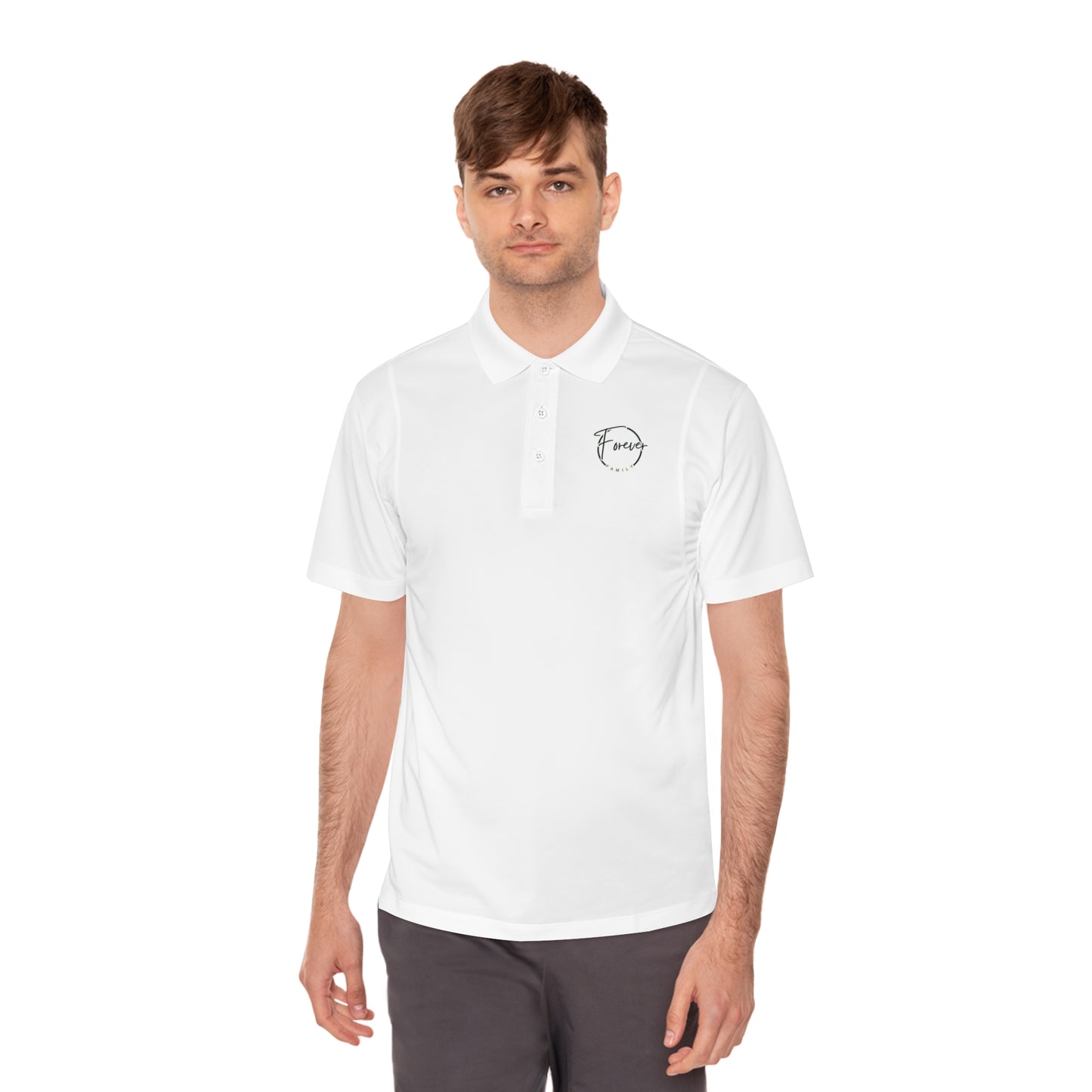 Men's White Sport Polo Shirt — Minimal 'Force' Logo Athletic Golf Polo