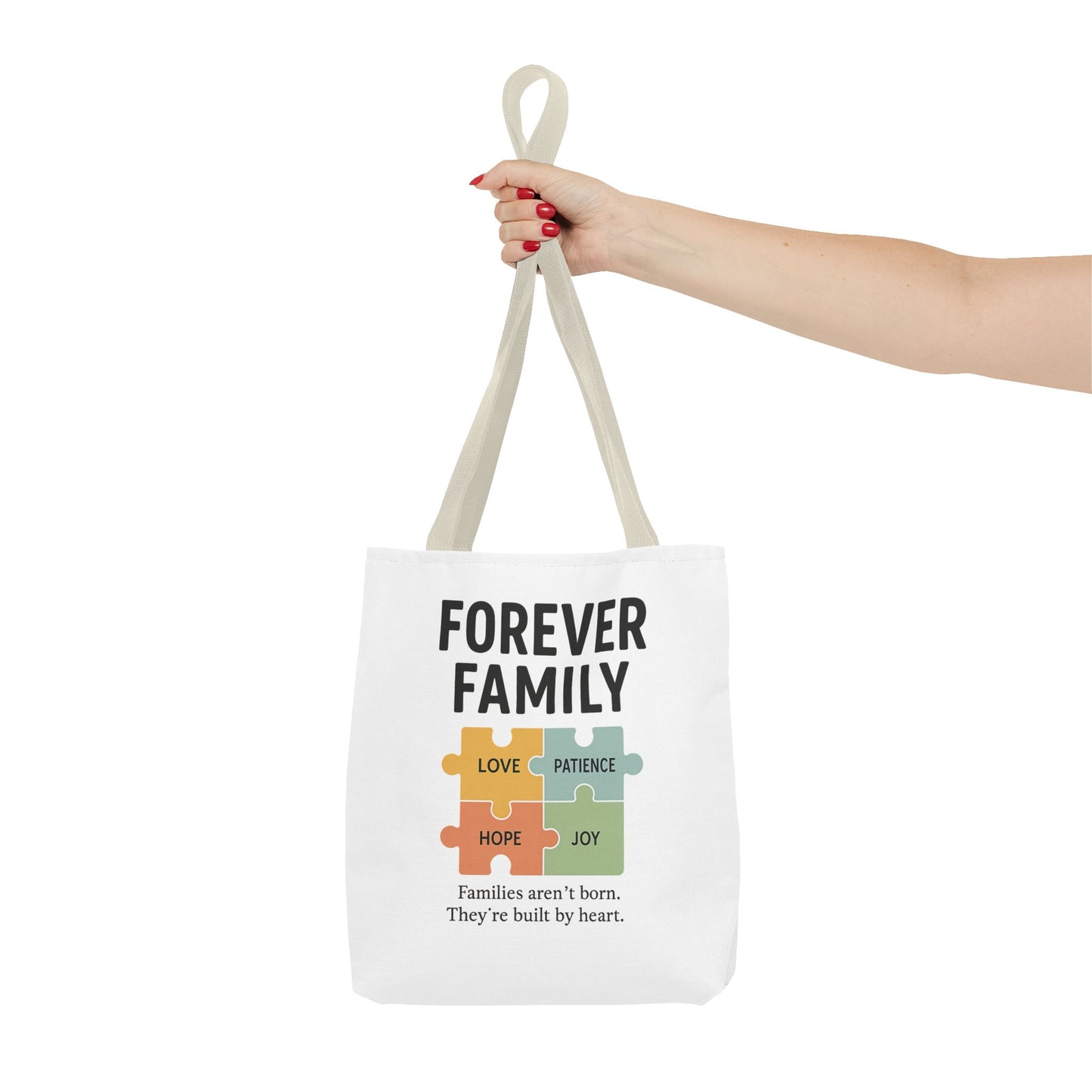 Forever Family Puzzle Piece Tote Bag - Love, Hope, Joy Design