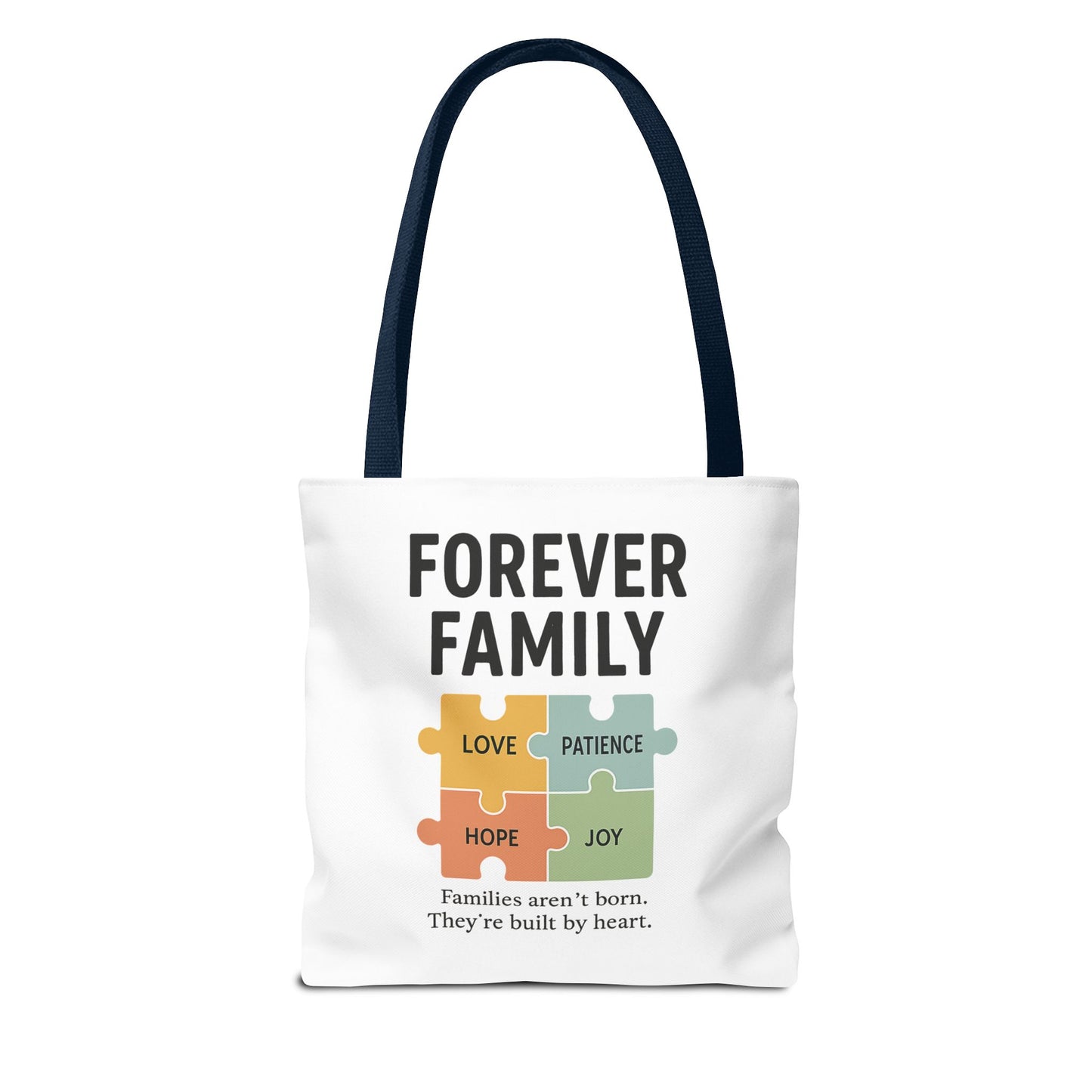 Forever Family Puzzle Piece Tote Bag - Love, Hope, Joy Design