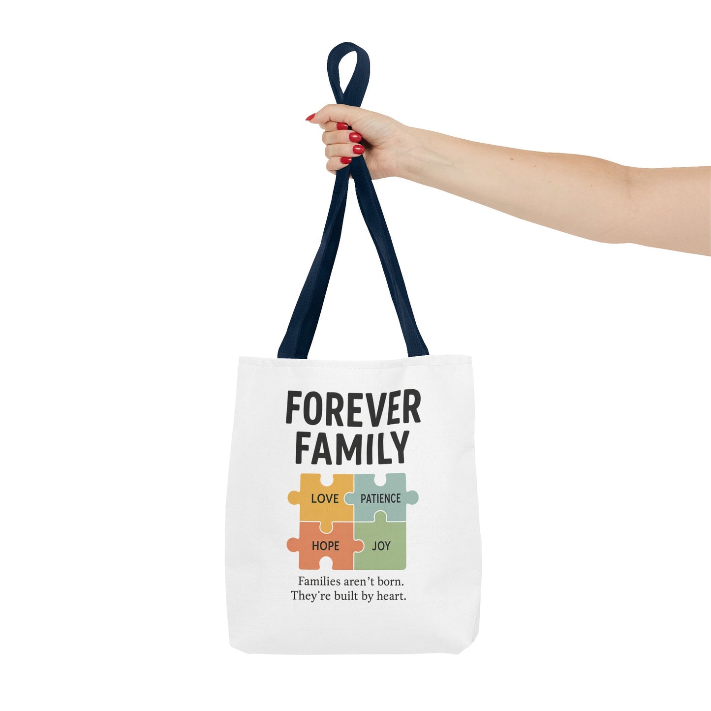 Forever Family Puzzle Piece Tote Bag - Love, Hope, Joy Design