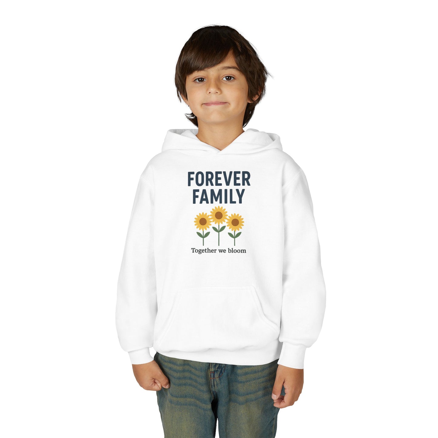 Forever Family Youth Hoodie — 'Forever Family' Sunflower Kids Sweatshirt (Together We Bloom)