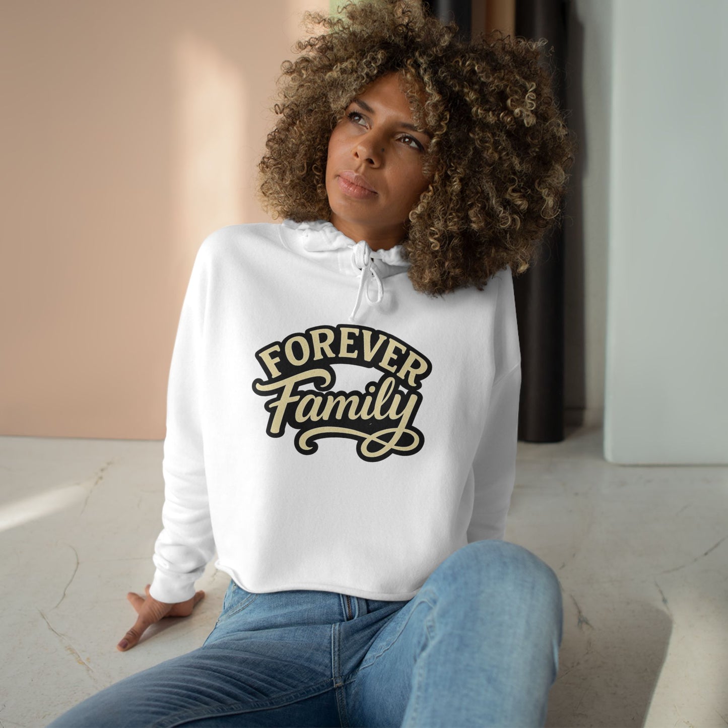 Crop Hoodie — "Forever Family" Retro Script Cropped Hoodie