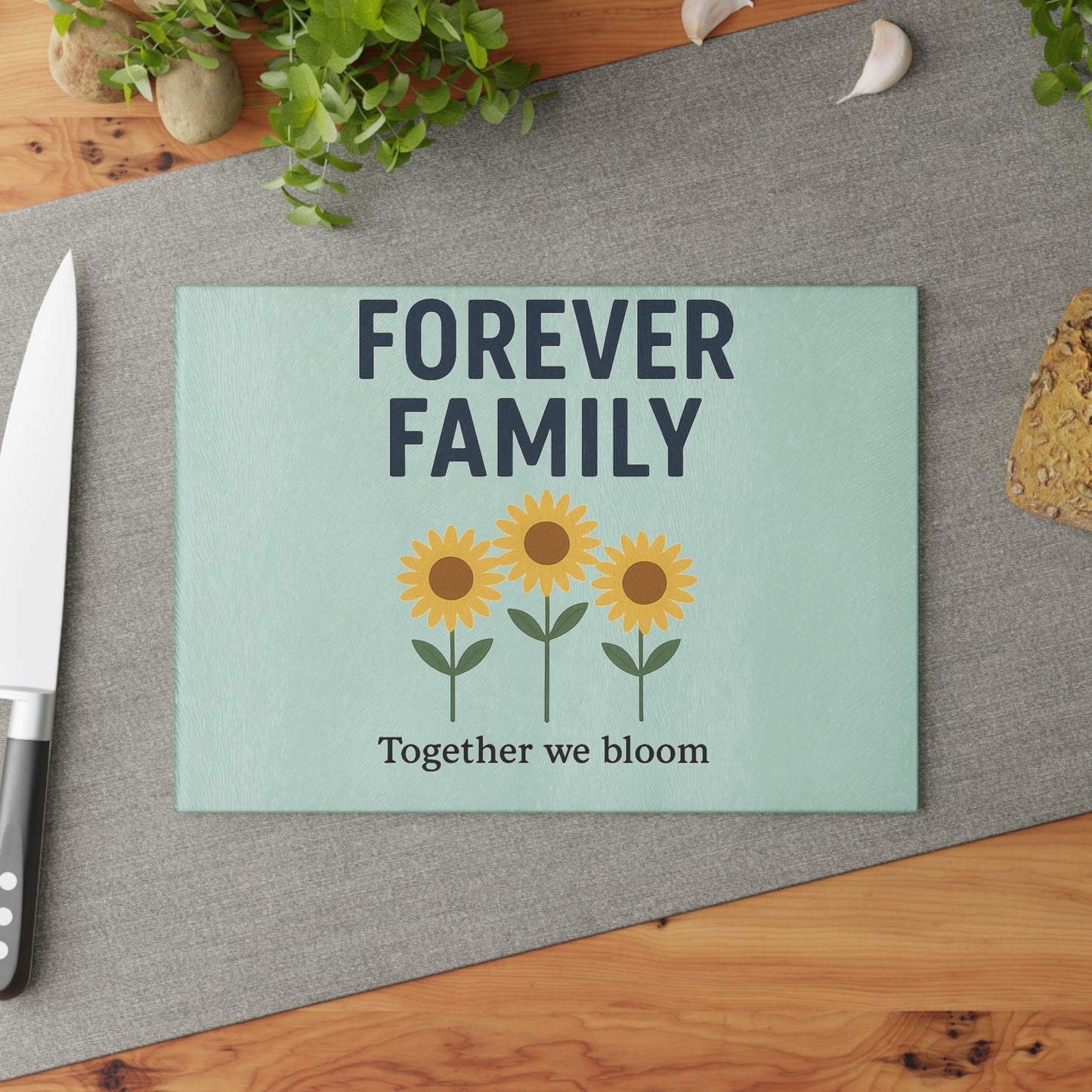 Personalized Forever Family Glass Cutting Board with Floral Design