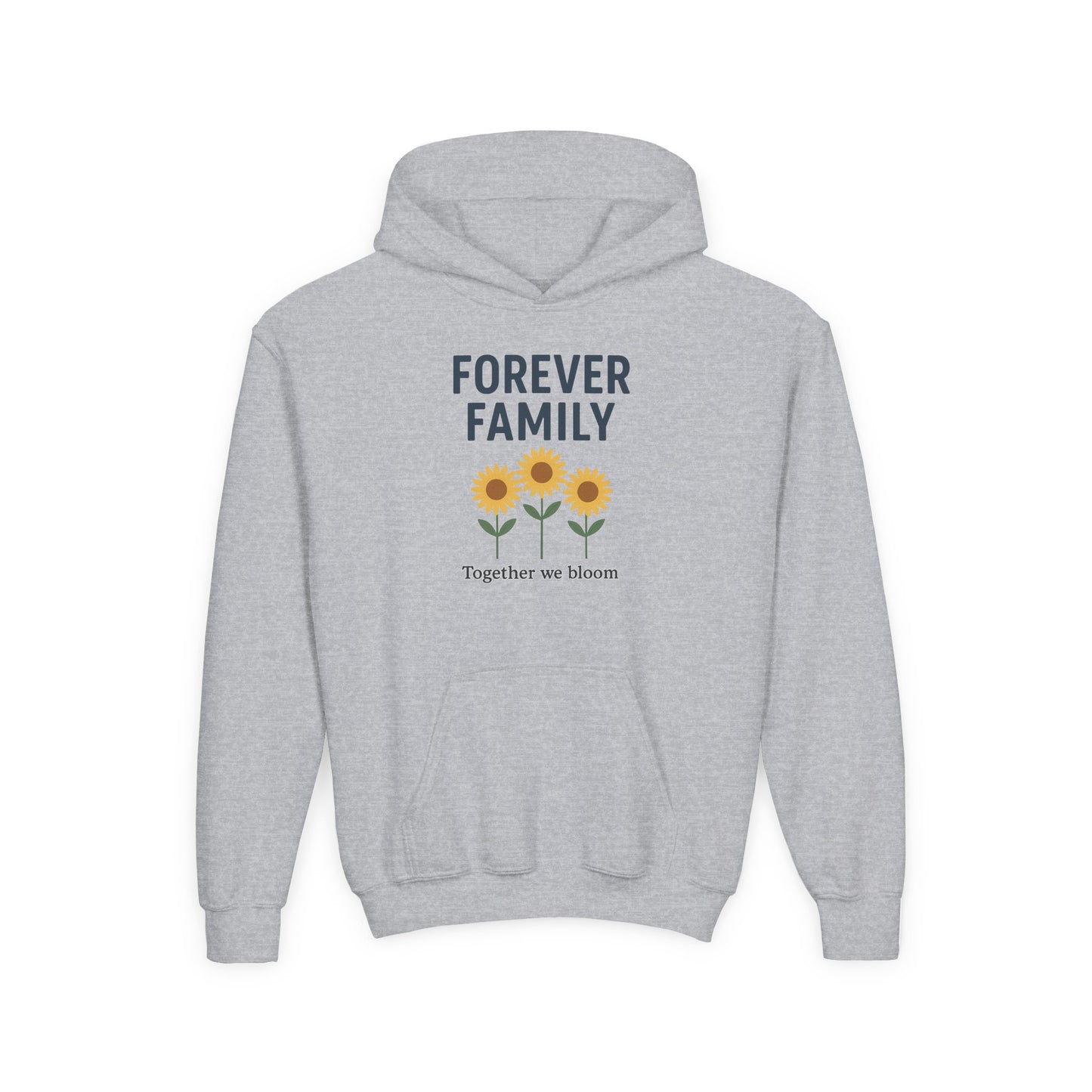 Forever Family Youth Hoodie — 'Forever Family' Sunflower Kids Sweatshirt (Together We Bloom)