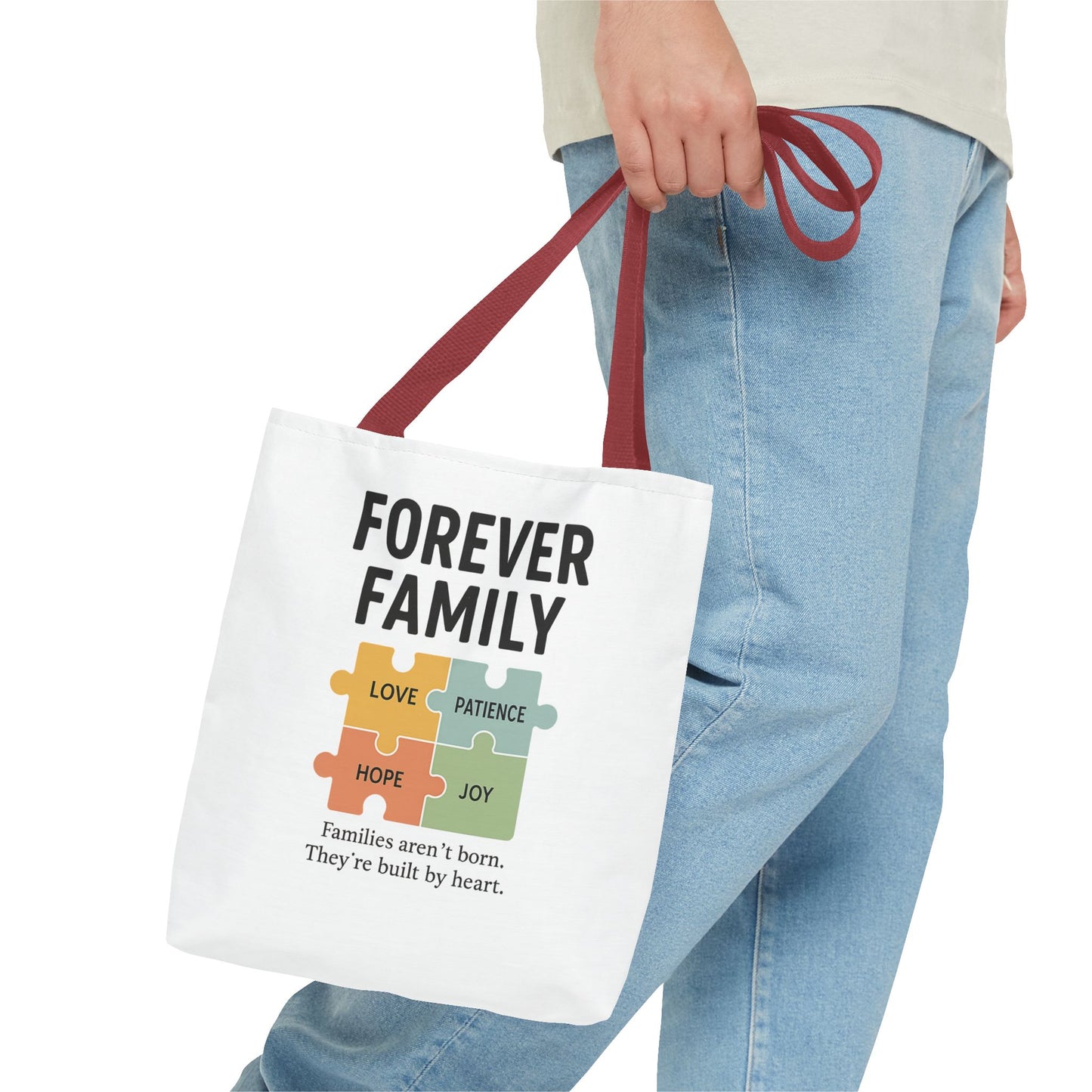Forever Family Puzzle Piece Tote Bag - Love, Hope, Joy Design